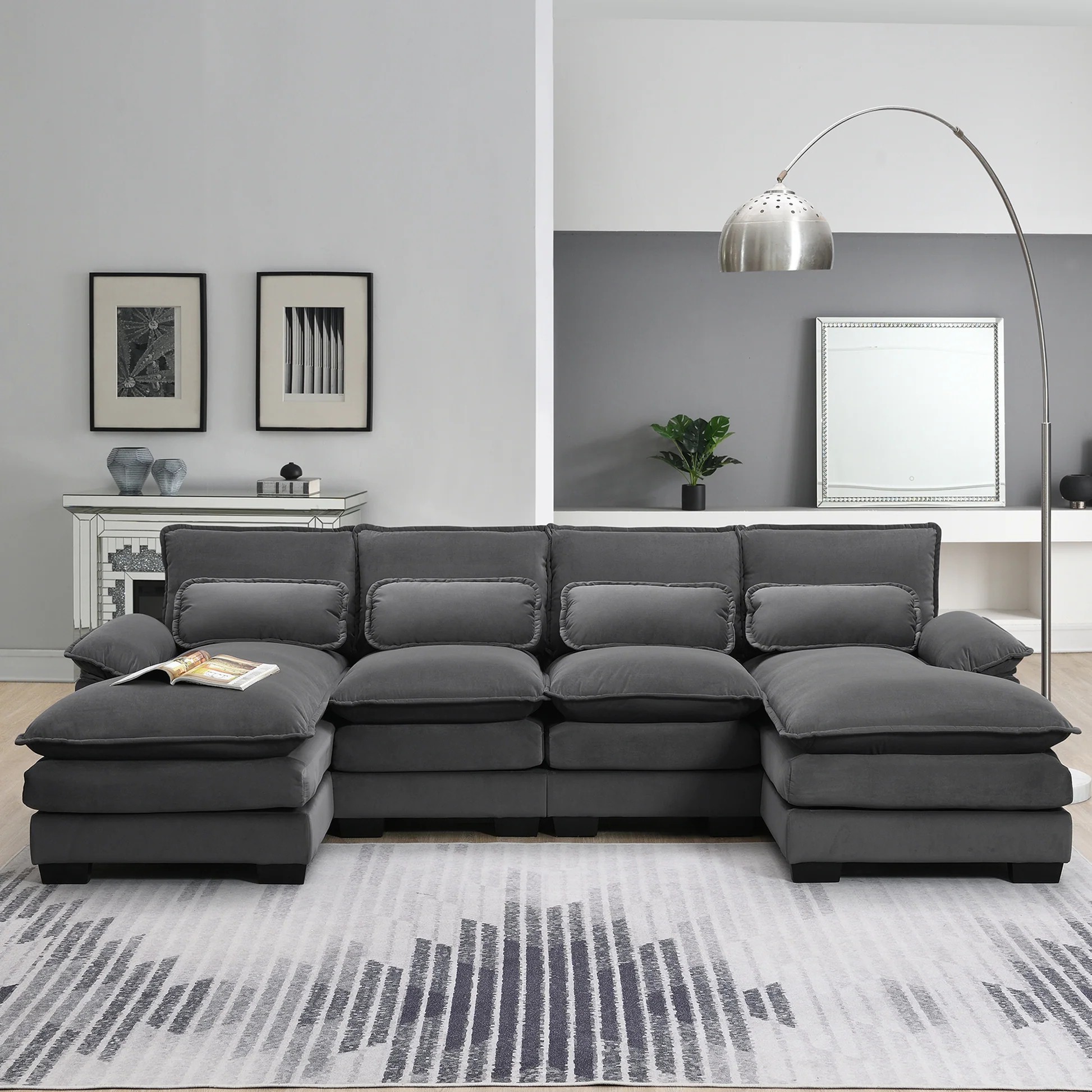[VIDEO provided][New]109.8*55.9' Modern U-shaped Sectional Sofa with Waist Pillows,6-seat Upholstered Symmetrical Sofa Furniture,Sleeper Sofa Couch with Chaise Lounge for Living Room,Apartment,5 Color63888956912515120