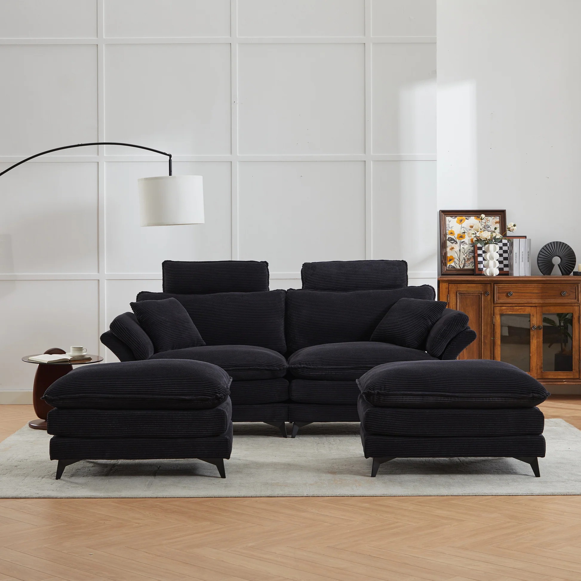[VIDEO/Nuevo] Sofá Seccional de Asiento Profundo, Sofá Nube Cómodo con Otomanas, Sofá para Dos Personas, Sofá Seccional Tapizado Moderno de 85,8'' de Corduroy para Sala de Estar, Apartamento, Estudio, Oficina (Negro). W2120S0063887490727681121