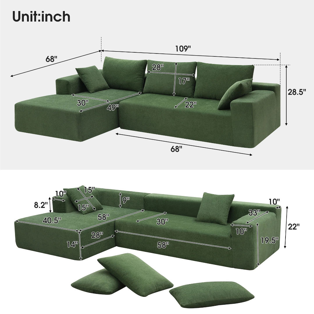 Conjunto de sofá modular de sala de estar 109*68', sillón moderno de estilo minimalista, sofá tapizado comprimido para sala de estar, dormitorio, salón, combinación libre de 2 piezas, forma en L, color crema GS000448AAF63876937770755121
