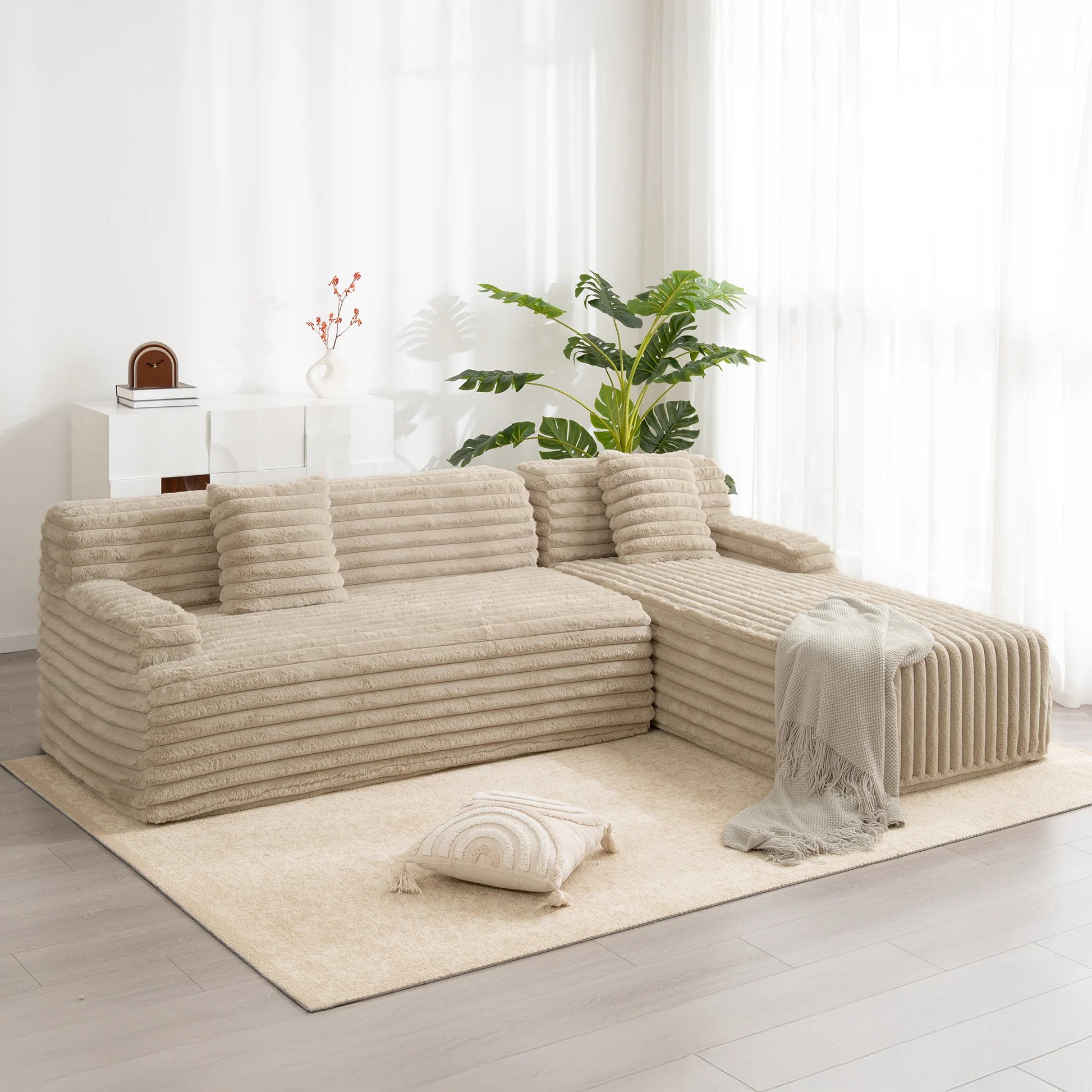 Sofá Seccional Acolchado de 110', Sofá Libre Combinación para Sala de Estar, Café Claro N719S001820D63888933291779122