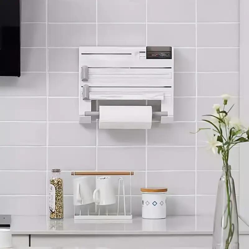 Kitchen Storage Rack Plastic Wrap Foil Dispenser Paper Towel Holder 6 in1 Wall Mounted64517368288898121