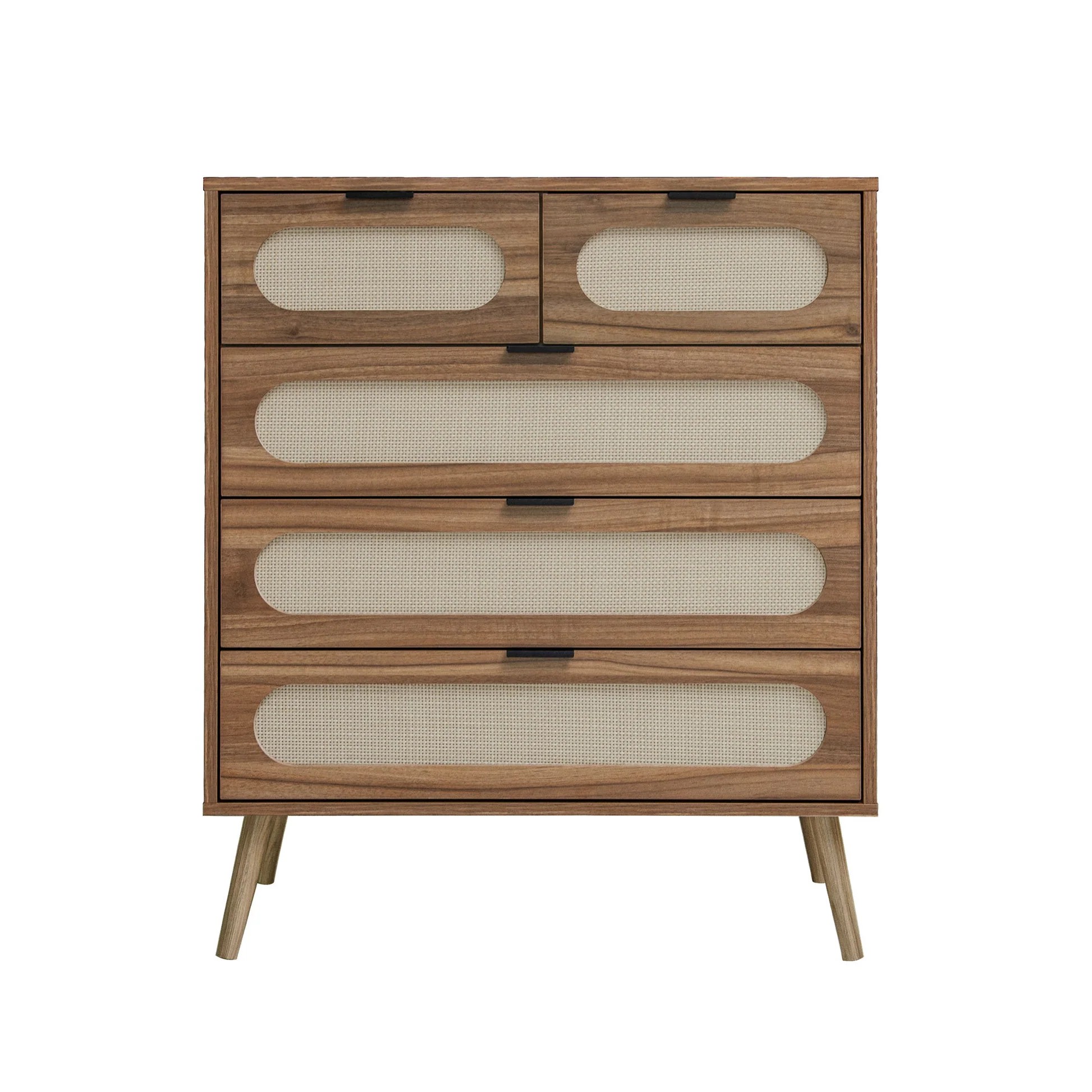 Modern 5-Drawer Accent Storage Cabinet for Living Room, Bedroom, Dining Room, or Study – Walnut MDF W68813751363999612362498120