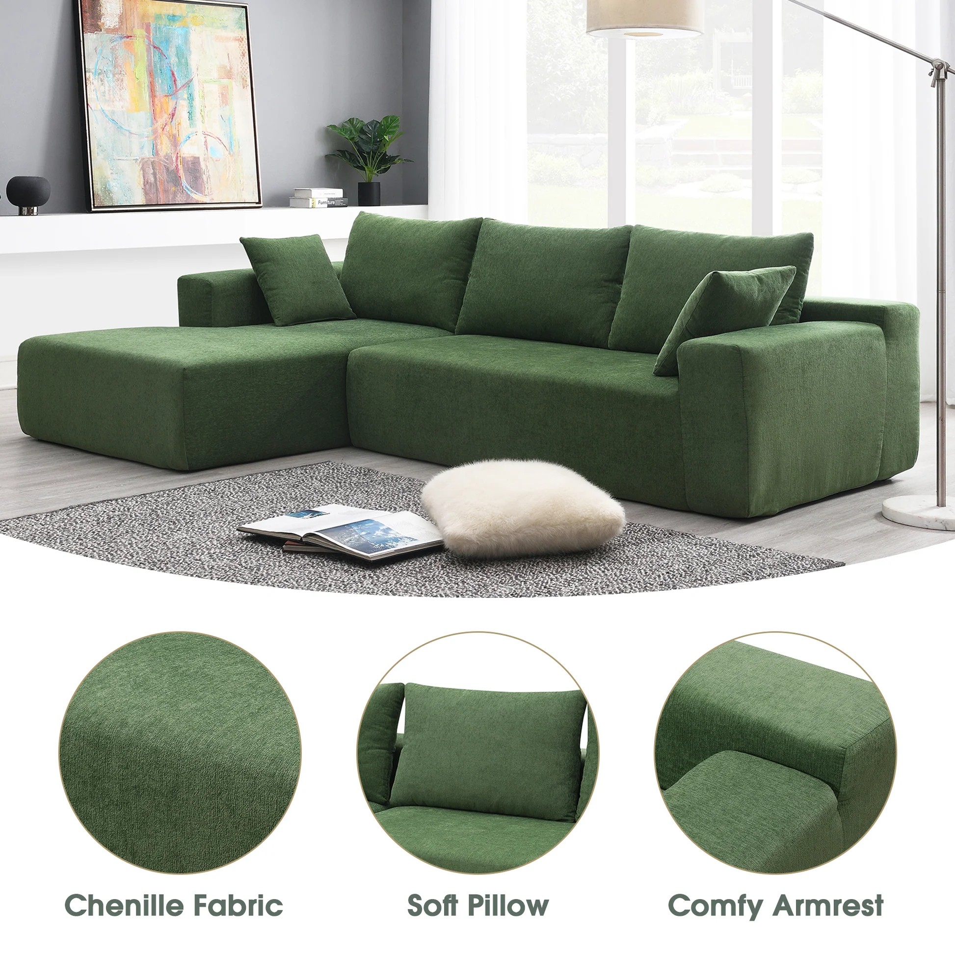 Conjunto de sofá modular de sala de estar 109*68', sofá moderno de estilo minimalista, sofá tapizado comprimido para sala de estar, dormitorio, salón, combinación libre de 2 piezas, forma en L, color crema GS000448AAF63886890879619122