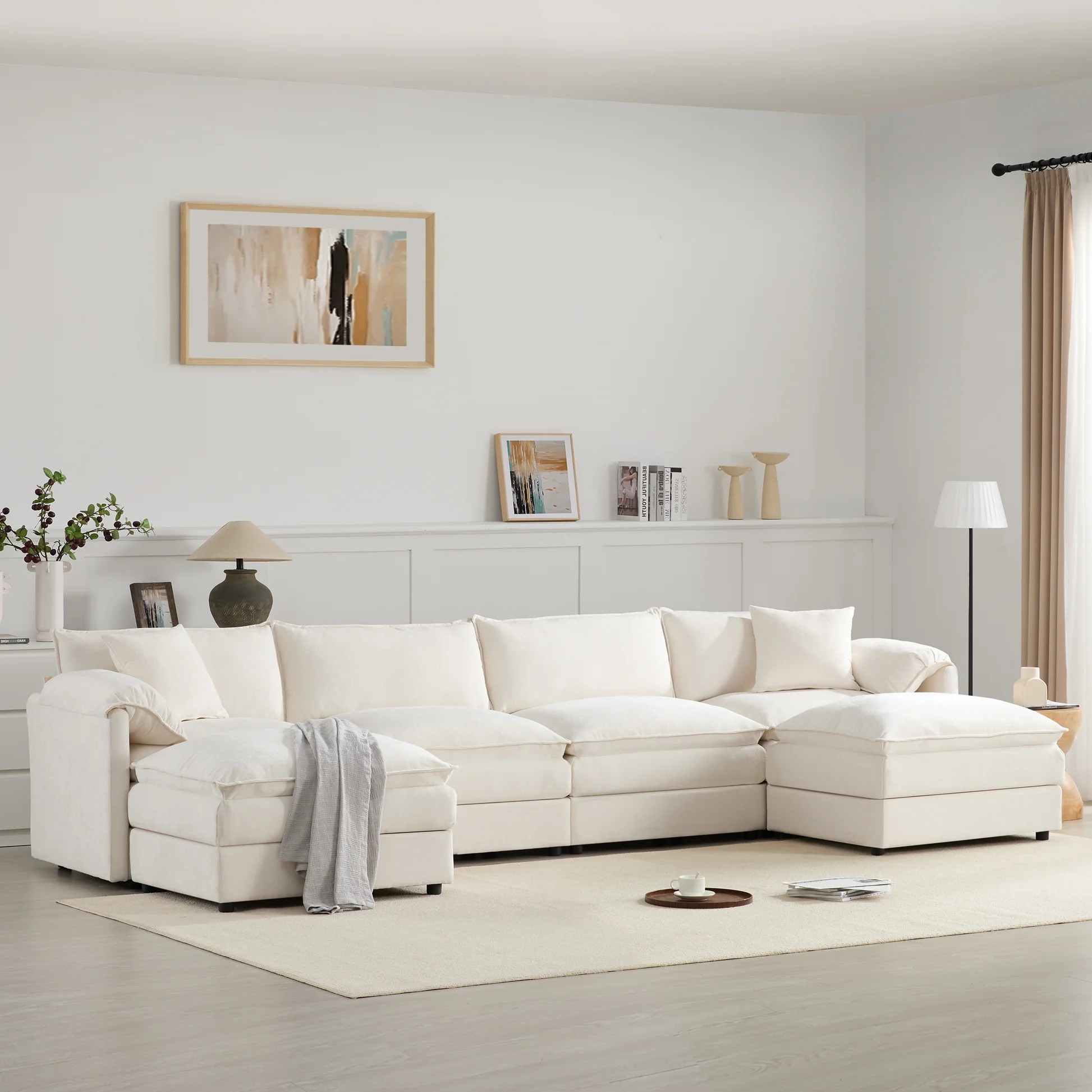 [VIDEO] Sofá Seccional Modular Chenilla de 136', Conjunto de Sofá en Forma de U con Asientos Profundos y Amplios, Sofá de 6 Plazas con Otomanos Móviles, Muebles Grandes para Interiores de Sala de Estar, 3 Colores63888809520385120