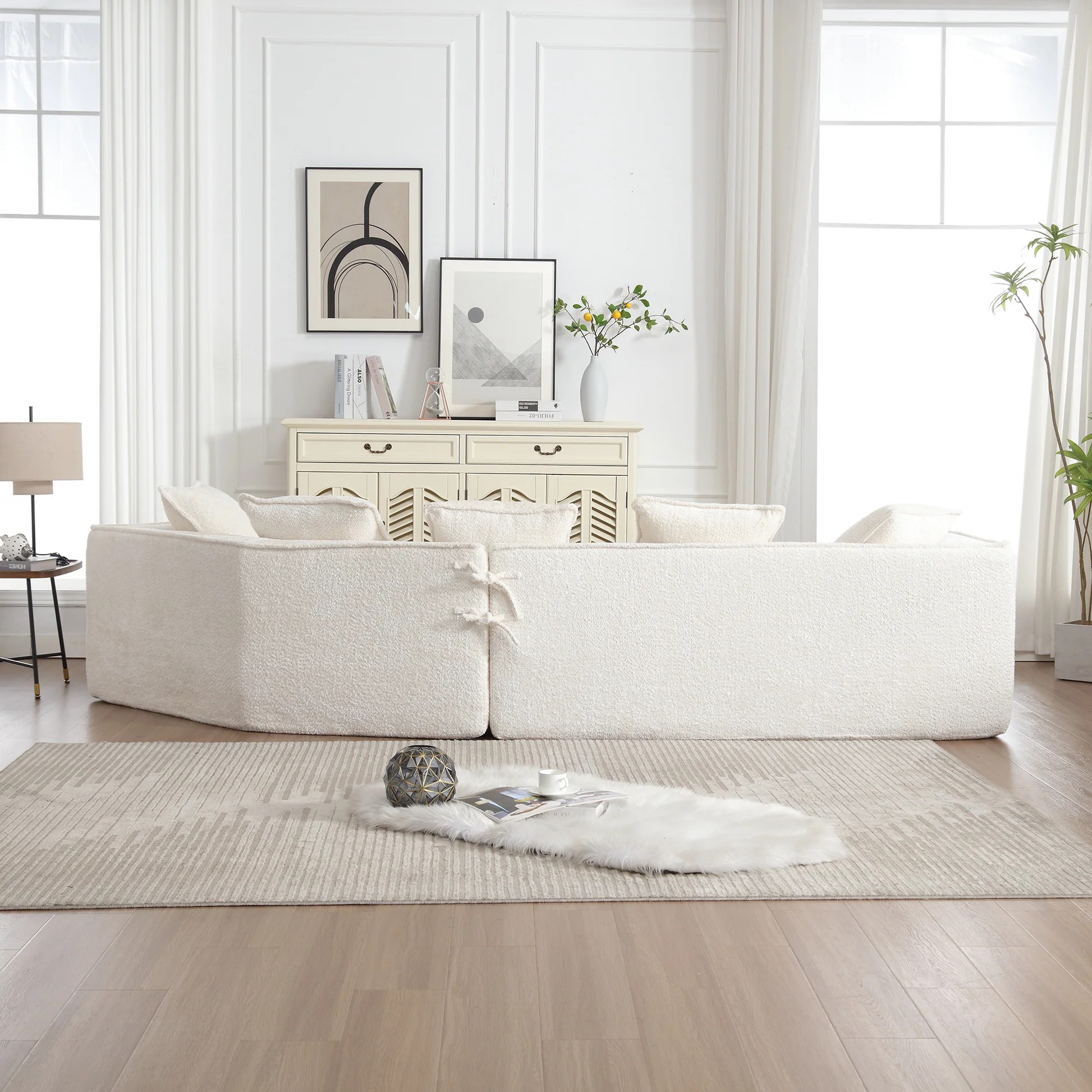 COOLMORE Boucle Sofa 3 Seater for Living Room Oversized Comfy Sofa unique double seat and corner construction for Apartment, Office Right Hand Facing (Beige) W395S0011063887440700931121
