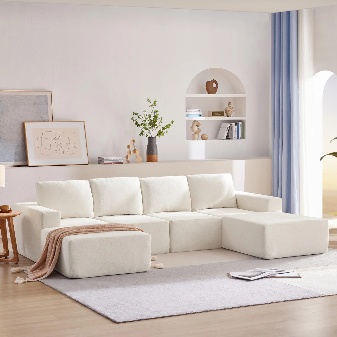 [VIDEO] Sofá Seccional Módulo en Forma de U 110*72', Sofá de Piso Lujo Chenilla Nube con Asiento Profundo, sin Montaje Requerido, Sofá Tapizado Completamente Aplastado para Sala de Estar, Dormitorio, 3 Colores N63877003094531120