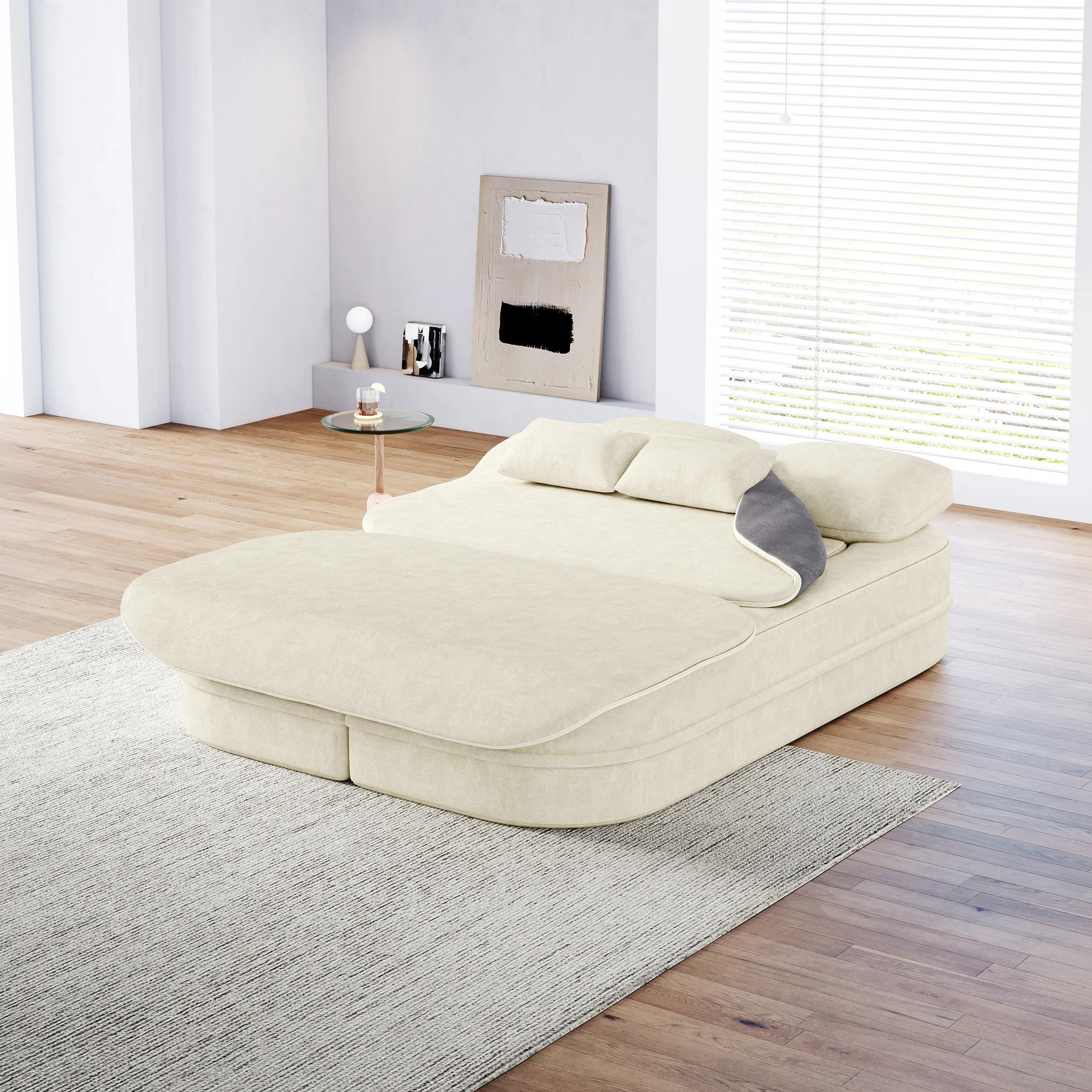 75''2-in-1 Foldable Sofa,Convertible Sleeper Foam Sofa Bed with Multi Functional Blanket, Chenille Floor folding sofa bed, Floor Sofa Lounge Sofa for Living Room Bedroom Lounge Studio W834P31704963889088304899121