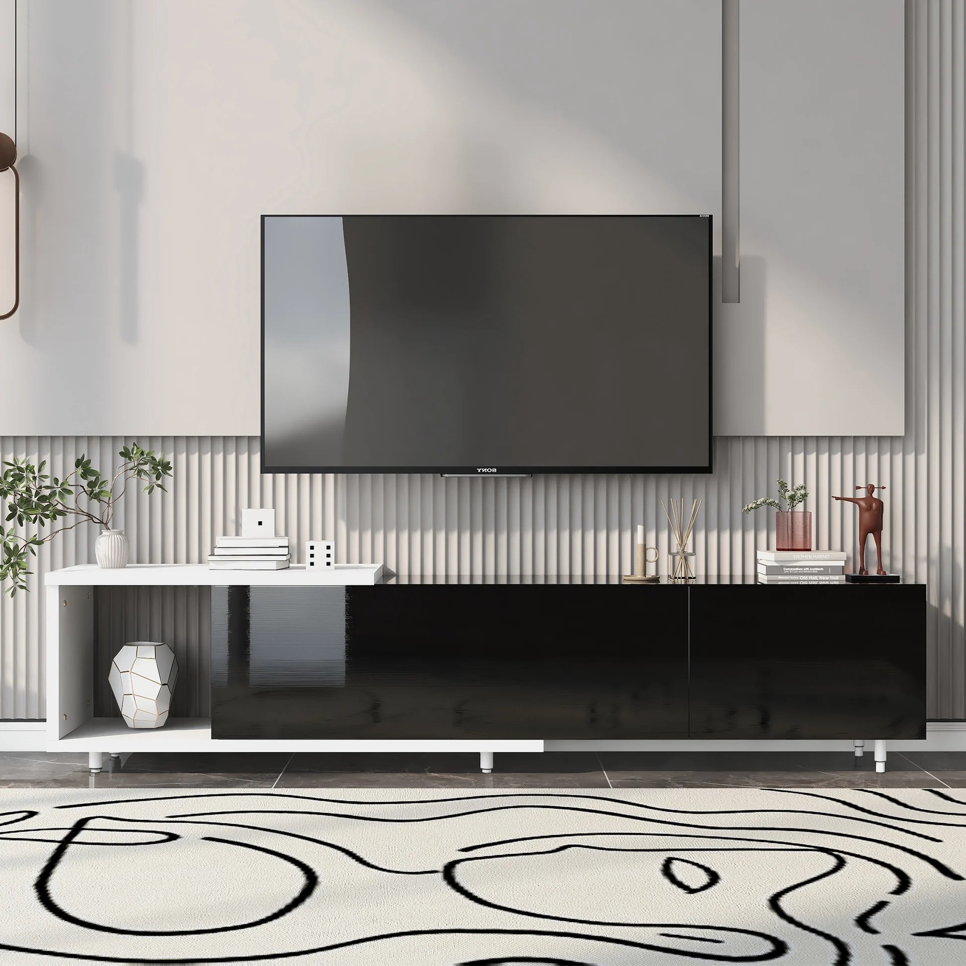 U-Can 70.1''-100'' Modern Stylish TV Stand TV Cabinet for 80+inch TV, White+Black, WF299723AAB63956817739906121