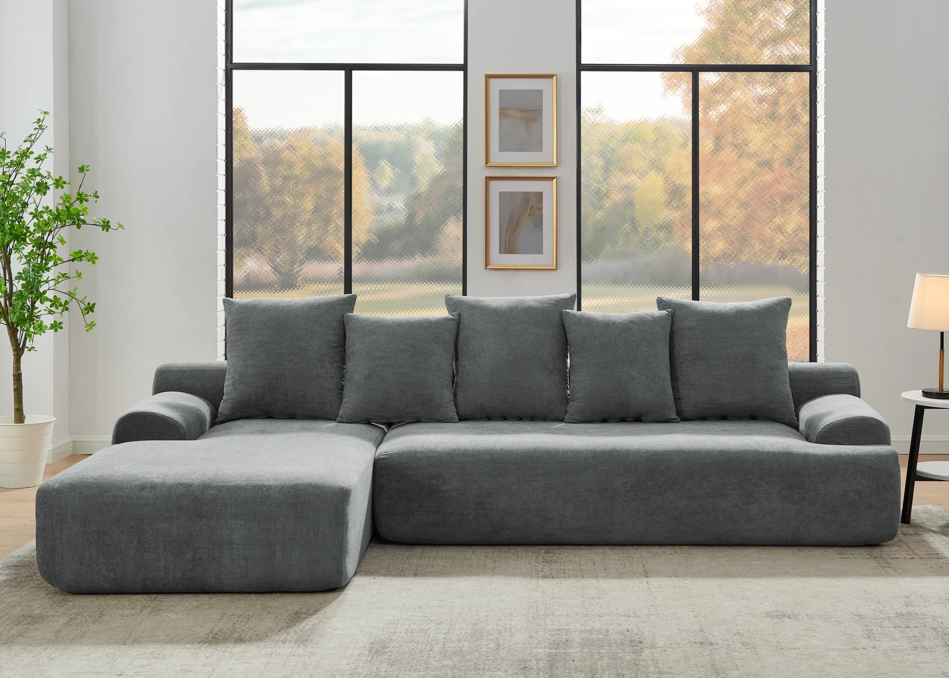 Sofá seccional moderno tapizado en forma de L 110.25x67'', Sofá modular comprimido con combinación libre para sala de estar dormitorio, terciopelo mezclado, gris W1413S0008263888797895555120