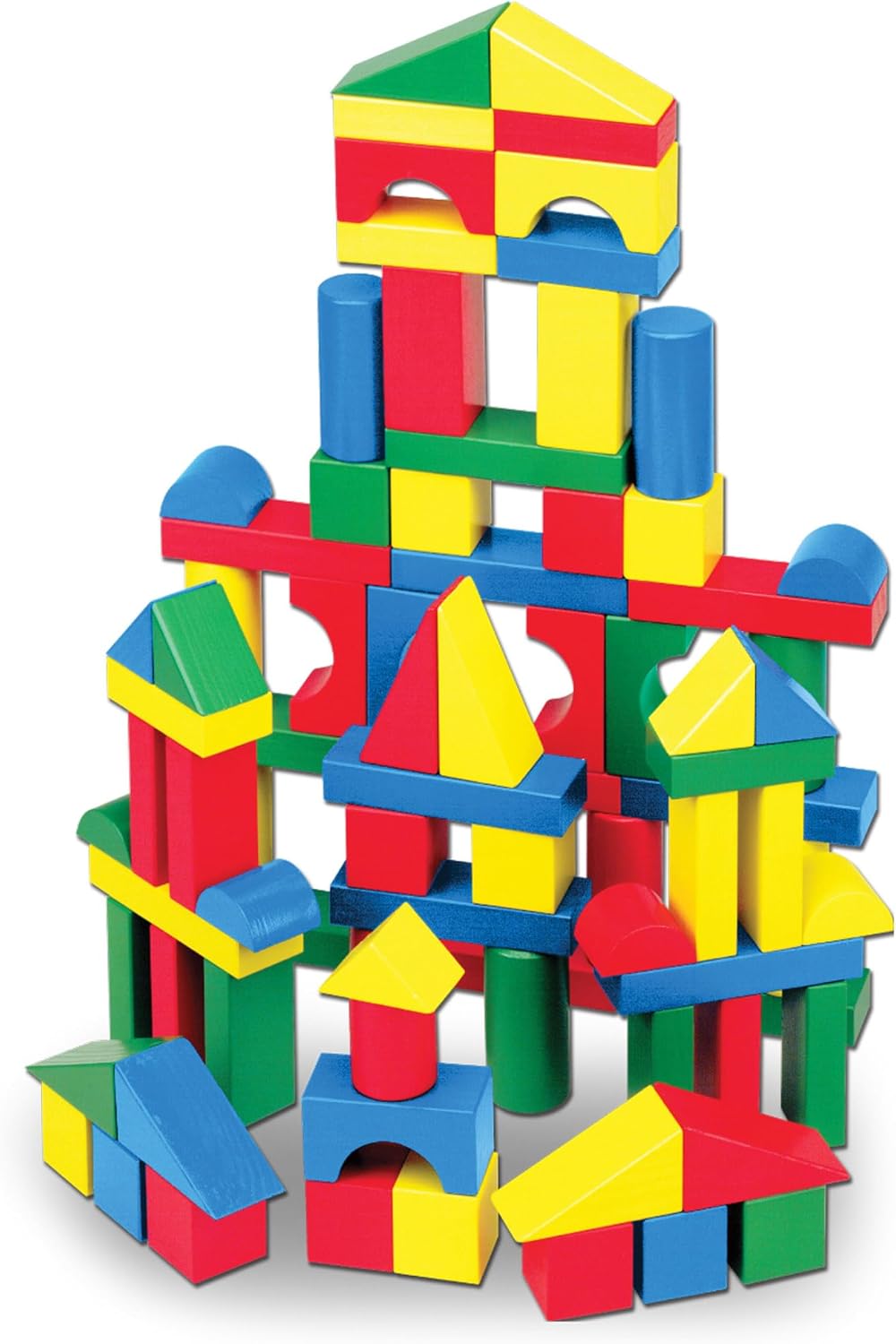 Melissa & Doug Wooden Building Blocks Set 100 Blocks in 4 Colors and 9 Shapes (Open Box)63678933055105120