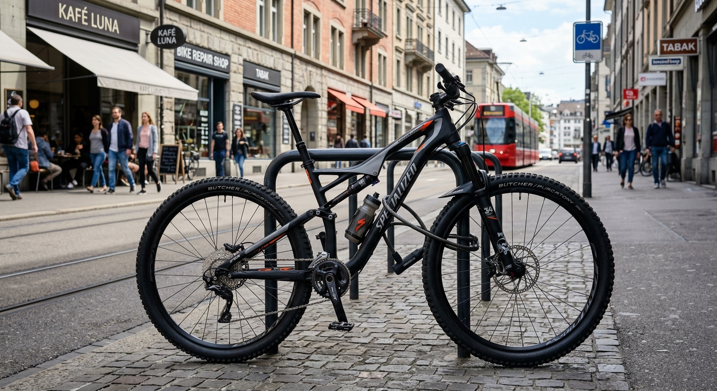 Black Trek Mountain Bike with Disc Brakes and Suspension