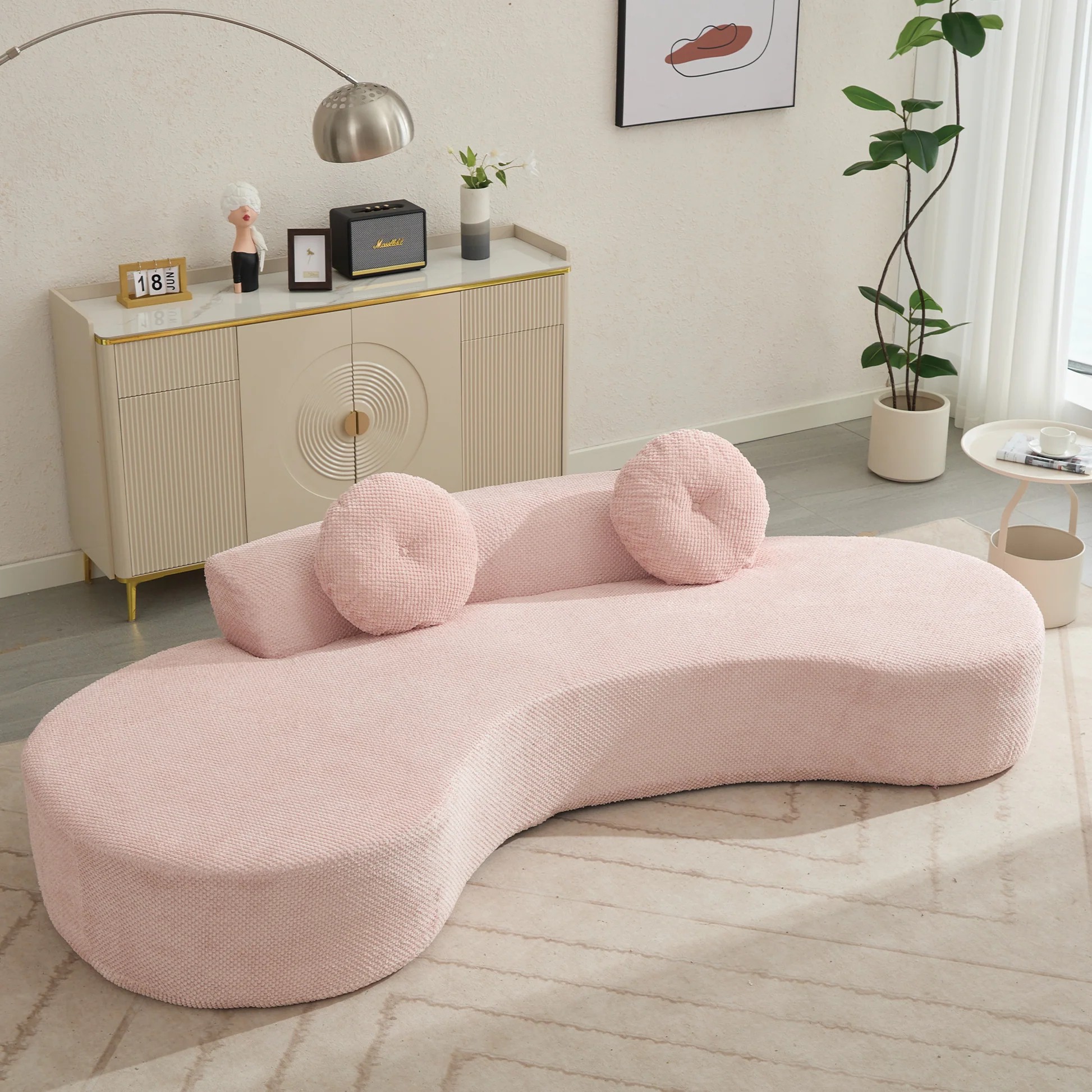 [NUEVO LLEGADO] [VIDEO PROPORCIONADO] Sofá Curvo de 105.5'', Sofá Minimalista Moderno, Sofá Cama Tipo Nube para 3-4 Personas con 2 Almohadas, para Dormitorio, Sin Montaje Requerido, Cordón en Forma de Punto, (Antirarrugas), Rosa W2163902026250627122