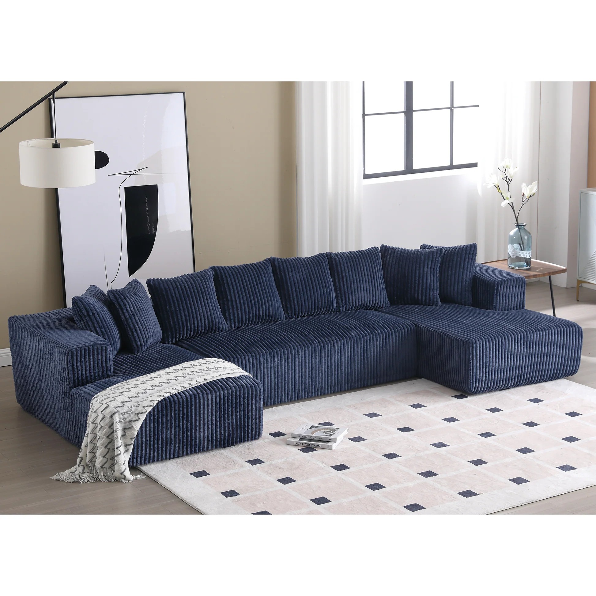 [NEW ARRIVED] [VIDEO PROVIDED]133.45'' Modular Sectional Couch, U-shaped sofa , Chaise Lounge, Striped fabric,Upholstered 4 Seater Couch for Living Room, Free Combination Sofa (Corduroy), Blue W2108S063901969323010120
