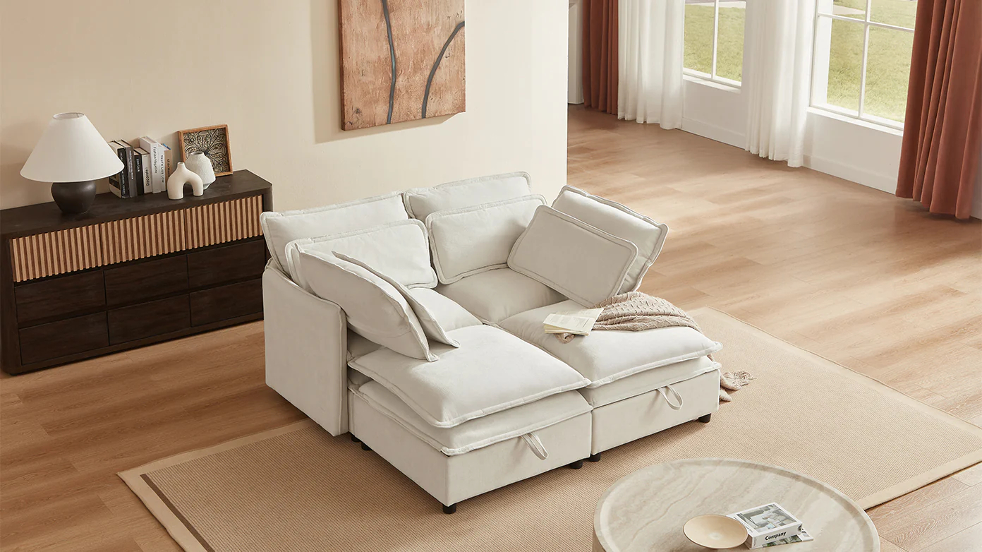 U_Style Double-Layer Cushion Modular Sofa, Freely Combinable, 4-Seater with Storage Function, Includes 4 Soft Cushions, Perfect for Living Rooms, Offices, and Apartments WY000422AAA63876855892867122