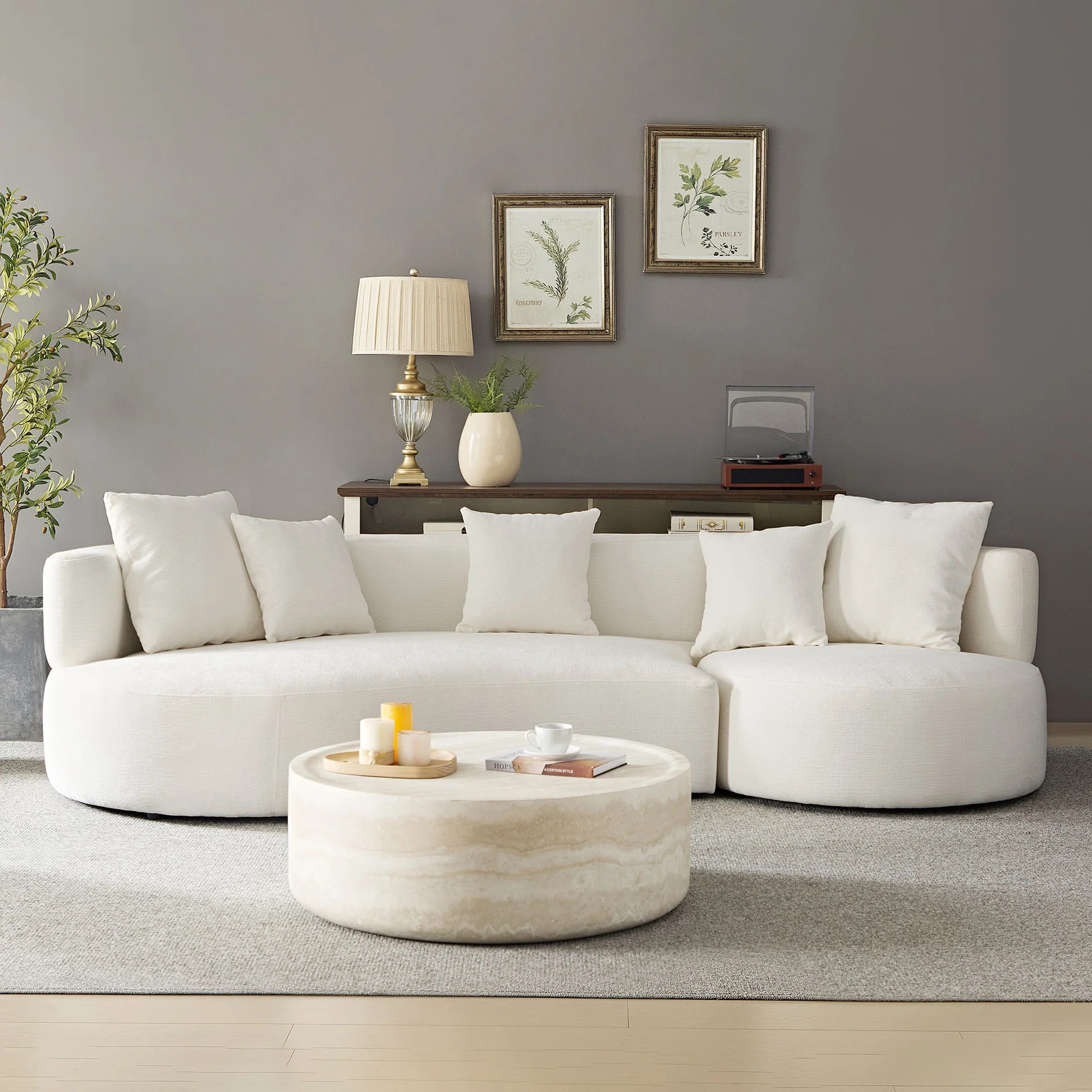 Sofá Seccional Moderno Curvo Giratorio de 110.23 Pulgadas, Sofá Giratorio de 360° Cómodo para Sala de Estar Dormitorio, Sofá Tapizado de 4 Plazas en Tela Color Crema Juego de Sofás Estilo Apartamento Beige W2582S0009963888785409409120