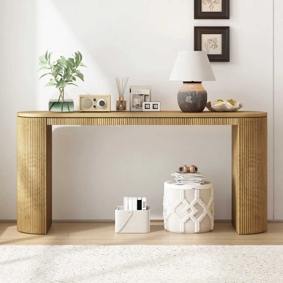 Mesa auxiliar de diseño curvo U_STYLE con diseño único de franjas verticales, adecuada para sala de estar, estudio y entrada N711P205935N63877052097539120
