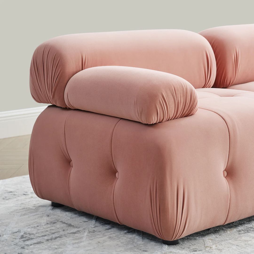 Modular Sectional Sofa, Button Tufted Designed and DIY Combination,L Shaped Couch with Reversible Ottoman, Pink Velvet W1413S0001863876491354113122