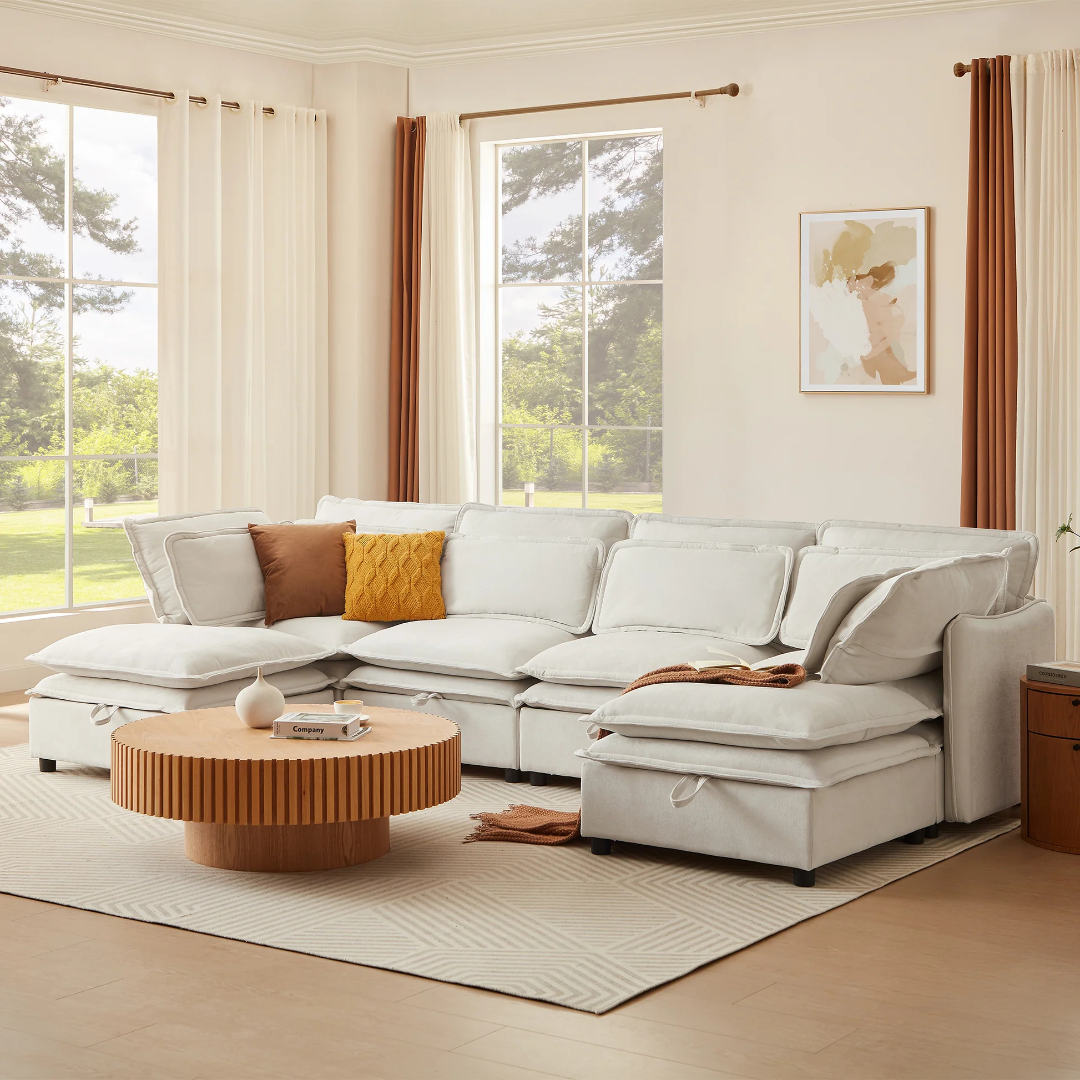 Sofá modular moderno U-Style de dos capas con cojín grande, combinable libremente, 6 plazas con función de almacenamiento, convertible en cama de sofá, perfecto para salas de estar, oficinas y apartamentos WY000423AA63876813246337120