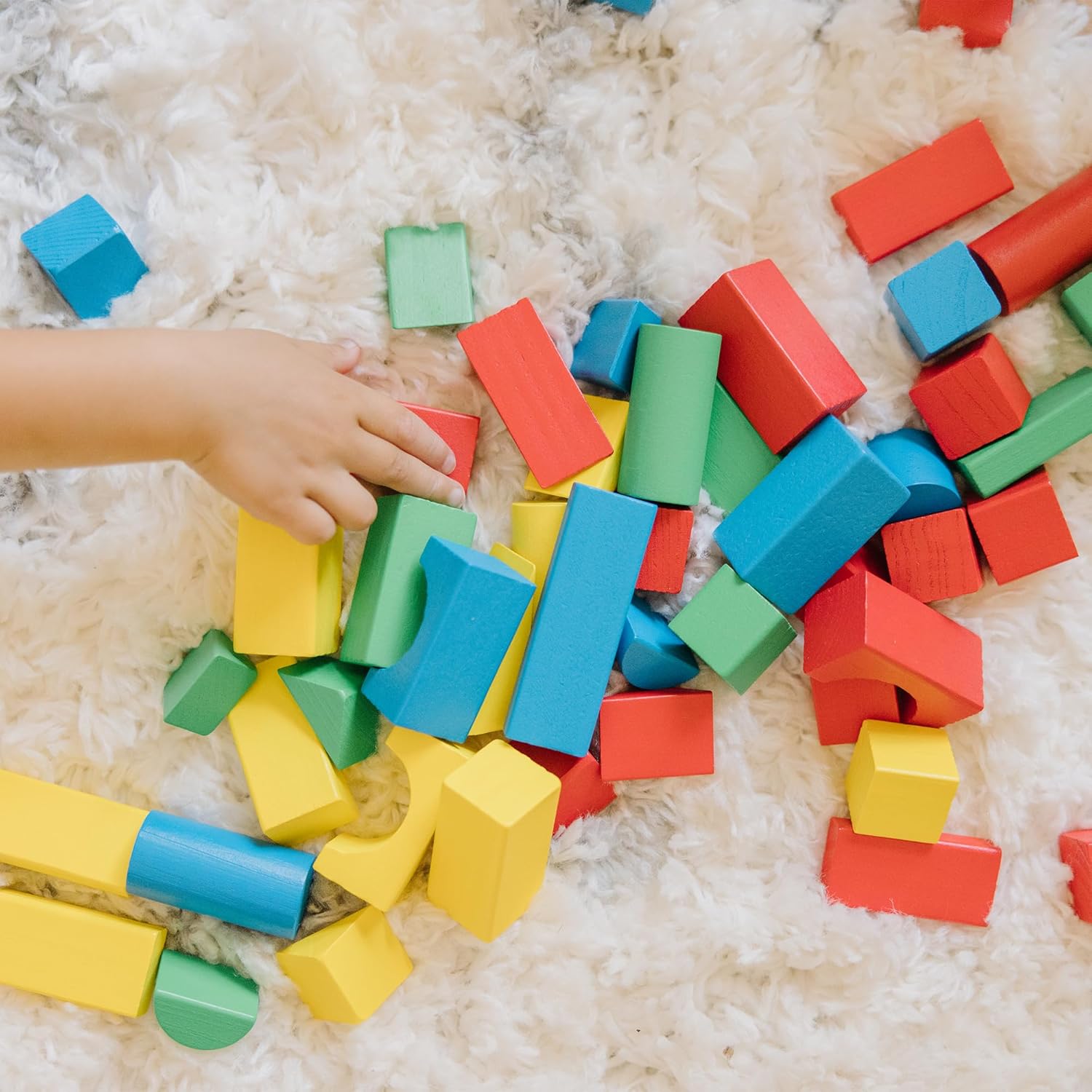 Bloques de Construcción de Madera Melissa & Doug, Juego de 100 Bloques en 4 Colores y 9 Formas (Caja Abierta)63678933055105123