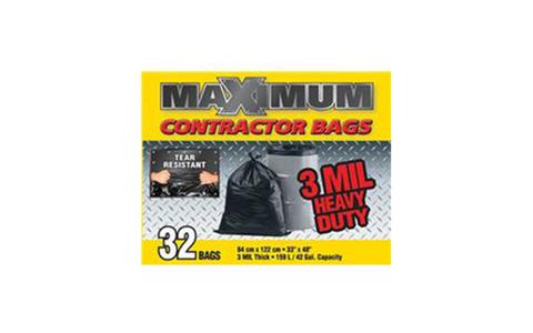 MAXIMUM CONTRACTOR GARBAGE BAGS 33"X48" 3MM 32BAGS/BOX $25.99/BOX 10BOXES+ $24.99/BOX# (128box/pallet)