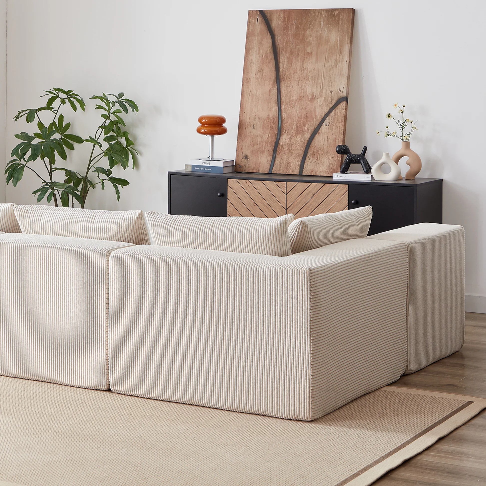 104-Inch Corduroy Modular L Shaped Sectional Sofa,Luxury Floor Couch Set,Upholstered Indoor Furniture,Foam-Filled Compressed Sofa for Living Room,Bedroom,4 PC Free Combination W834S0038563888861926145121