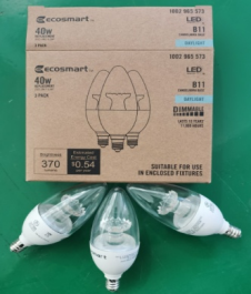 LED THD ecosmart B11 Candle Light 40W 5000K COOL WHITE E12 3PCS/BOX $7.50/BOX B10.5