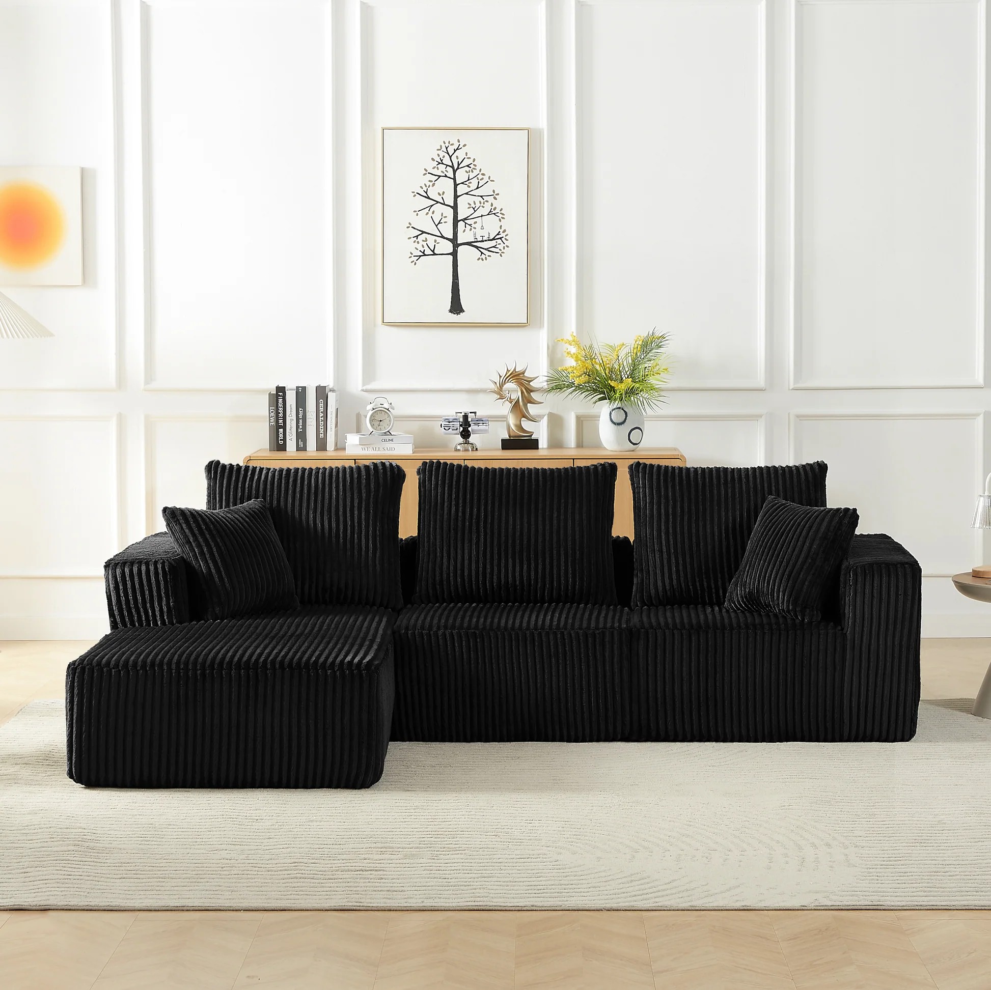 Sofá Seccional Modular, Sofá Nube Moderno de Terciopelo con Asiento Profundo, Sofá Tapizado de 4 Plazas para Sala de Estar, sin Montaje Requerido W2339S0005163909108254723120