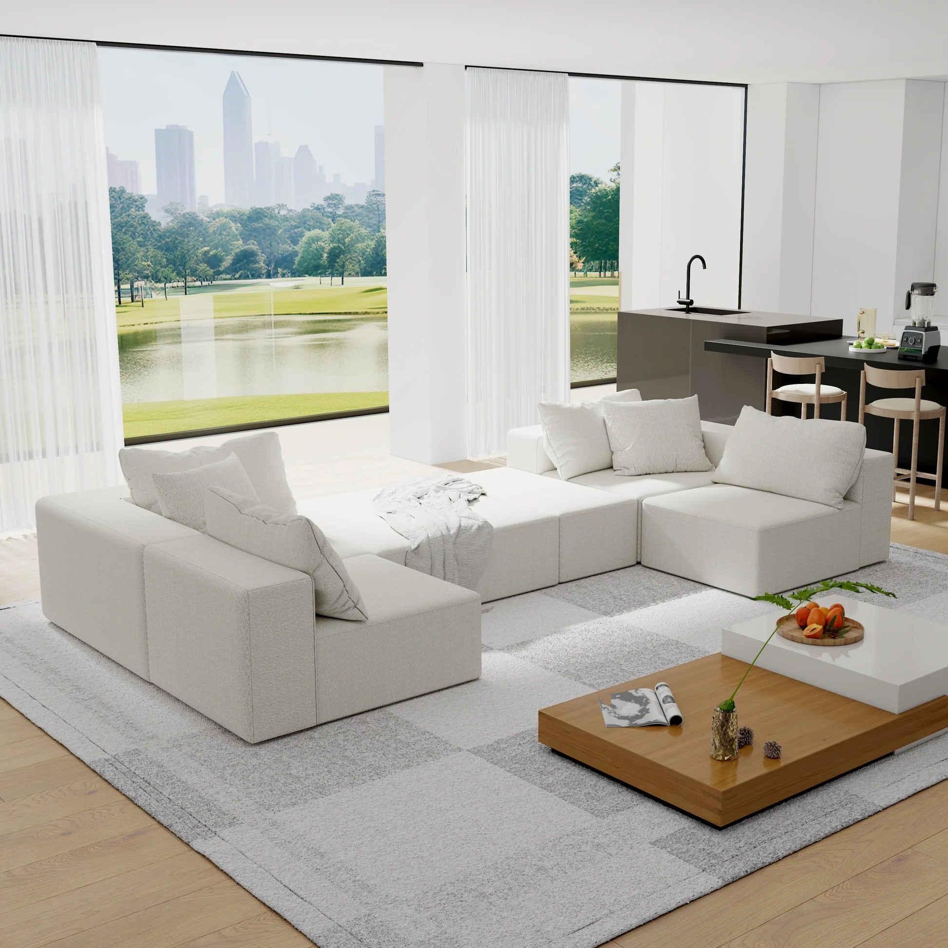 Modern Upholstered Sectional Sofa Couch Set,Modular 132' L Shaped Sectional Living Room Sofa Set With 6 Pillows,Free Combination Sofa Couch for Living Room,Bedroom W834S0037663888641175297120