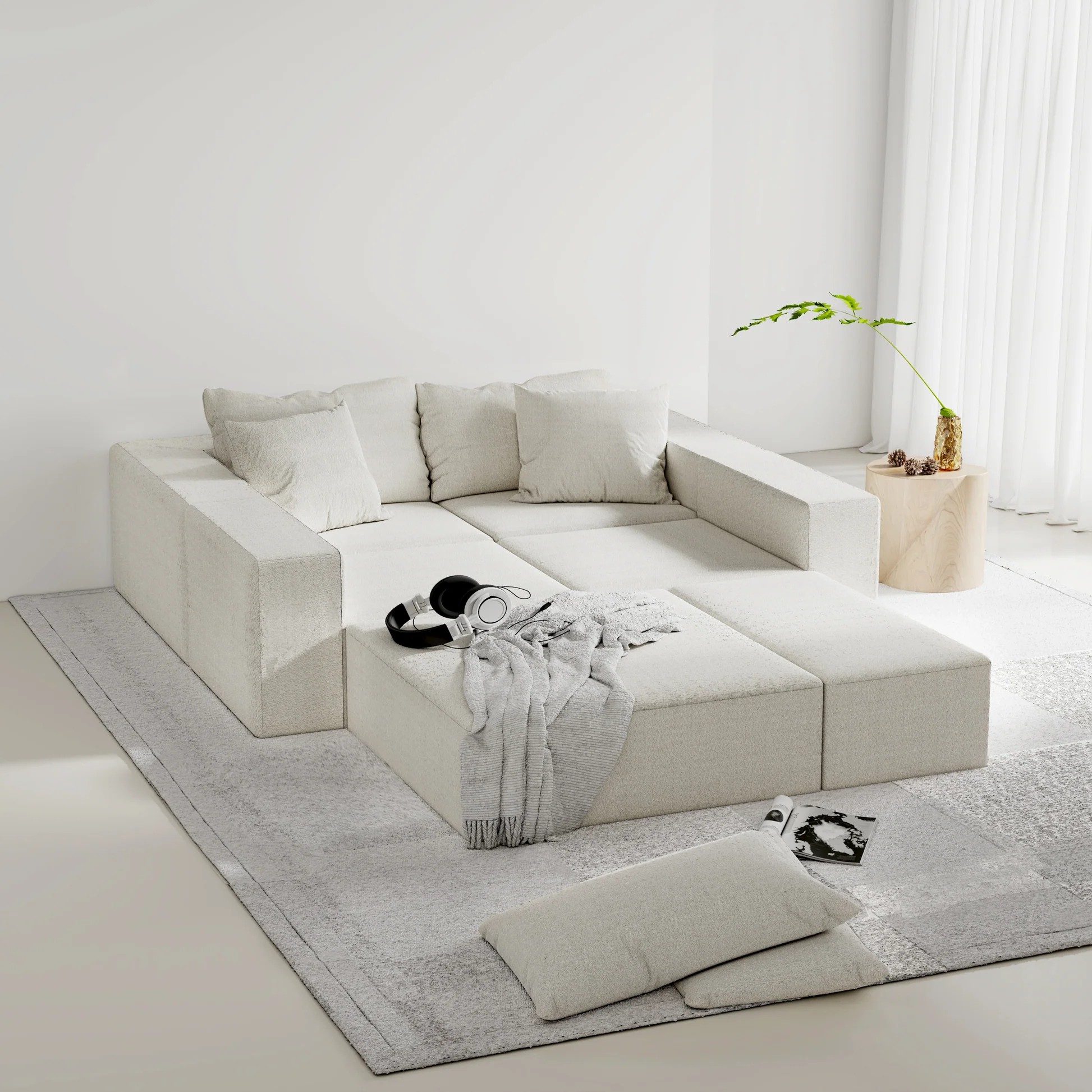 Conjunto de sofá seccional tapizado moderno, conjunto de sofá modular en forma de L de 132', conjunto de sofá para sala de estar con 6 almohadas, sofá combinable libremente para sala de estar, dormitorio W834S0037663888641175297121