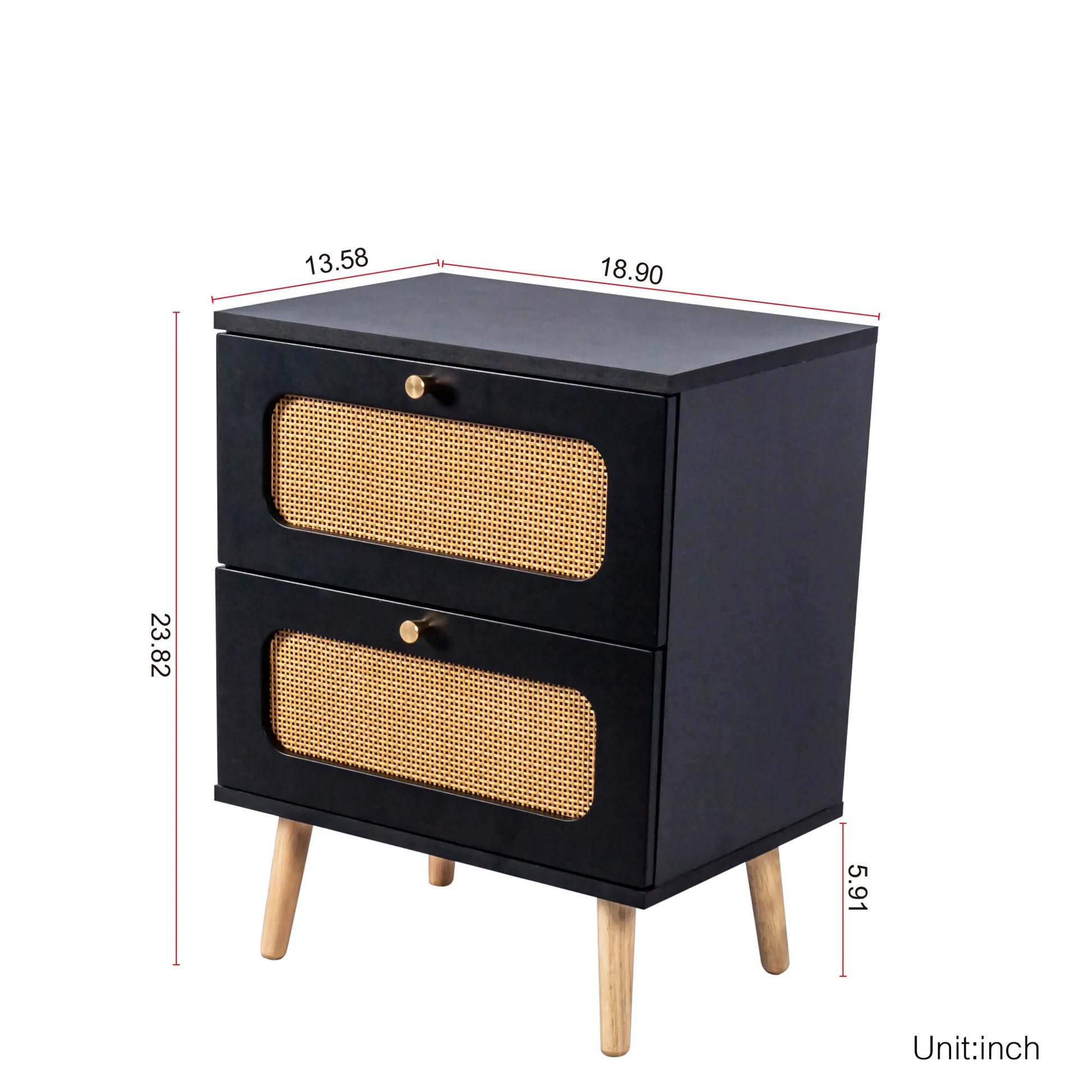 Mesita de noche de ratán con 2 cajones para dormitorio y sala de estar, mesa auxiliar, mesa lateral con 2 cajones decorados de ratán hechos a mano W2282P22056163999386169346121