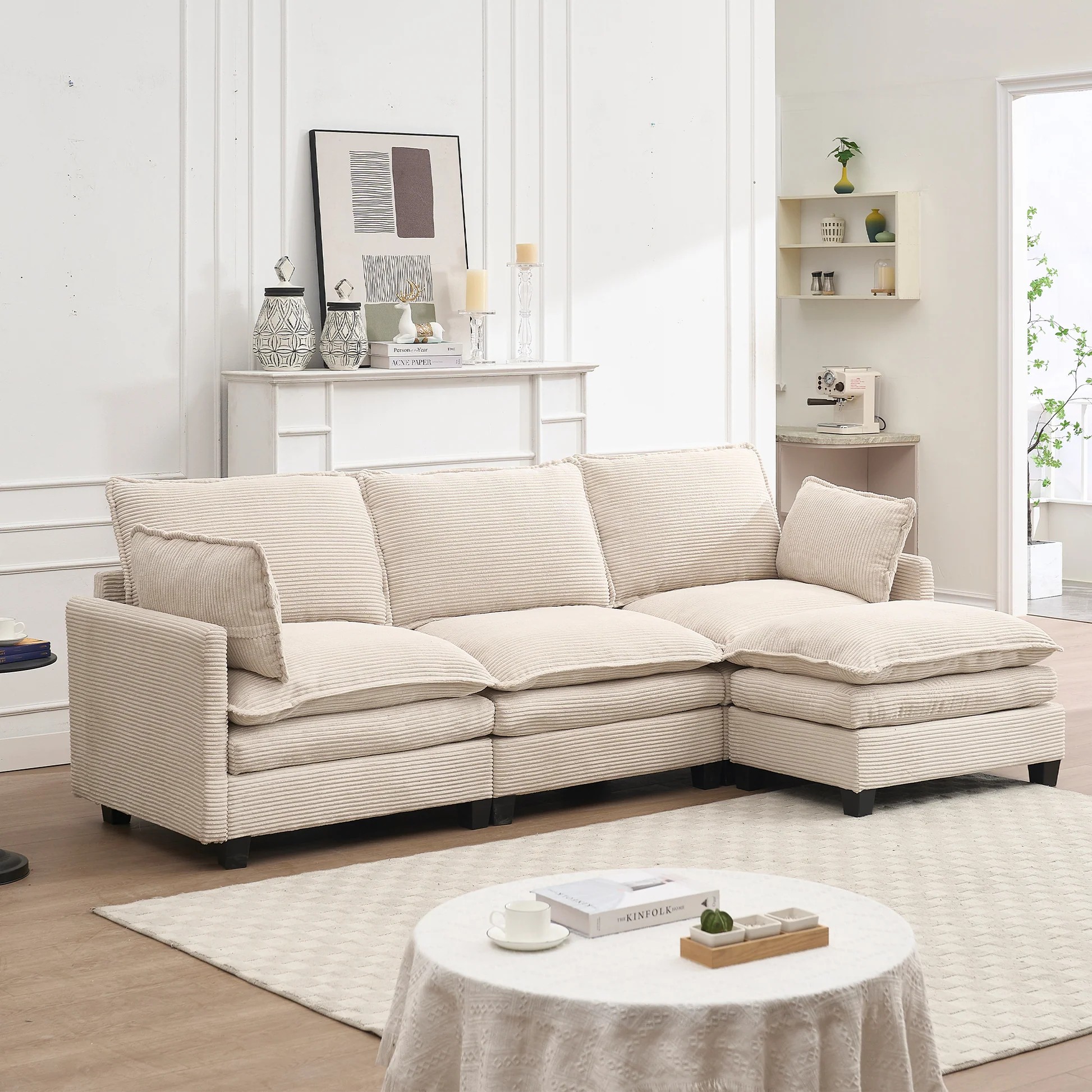 [VIDEO proporcionado][Nuevo] Sofá modular, sofá grande con forma de U de terciopelo, cómodo sofá tapizado de 3 plazas con 1 otomana, 2 almohadas lumbares, sofá de asiento profundo para sala de estar W2705s0002163888899345025120