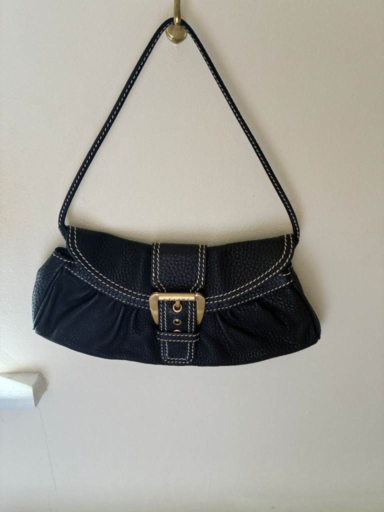Black Leather Shoulder Bag with Gold Buckle for Sale