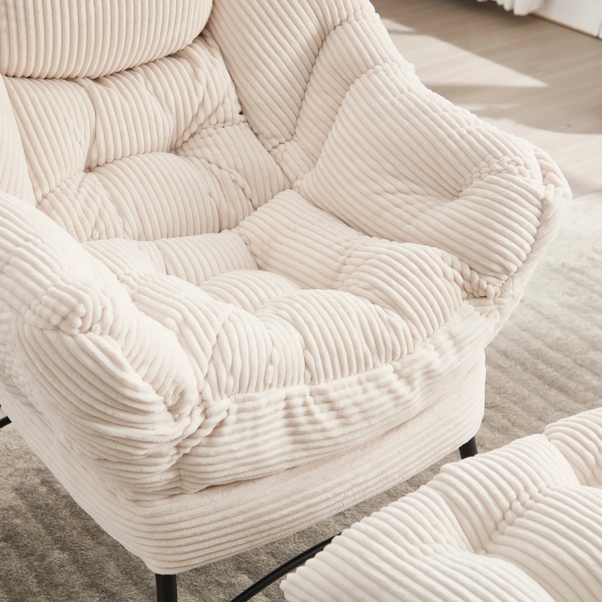 Sillón reclinable con otomana, sillón moderno con reposabrazos y bolsillo lateral, sillón tapizado de descanso con reposapiés para espacios pequeños, silla de esquina - blanco W640P27155363909973580162121