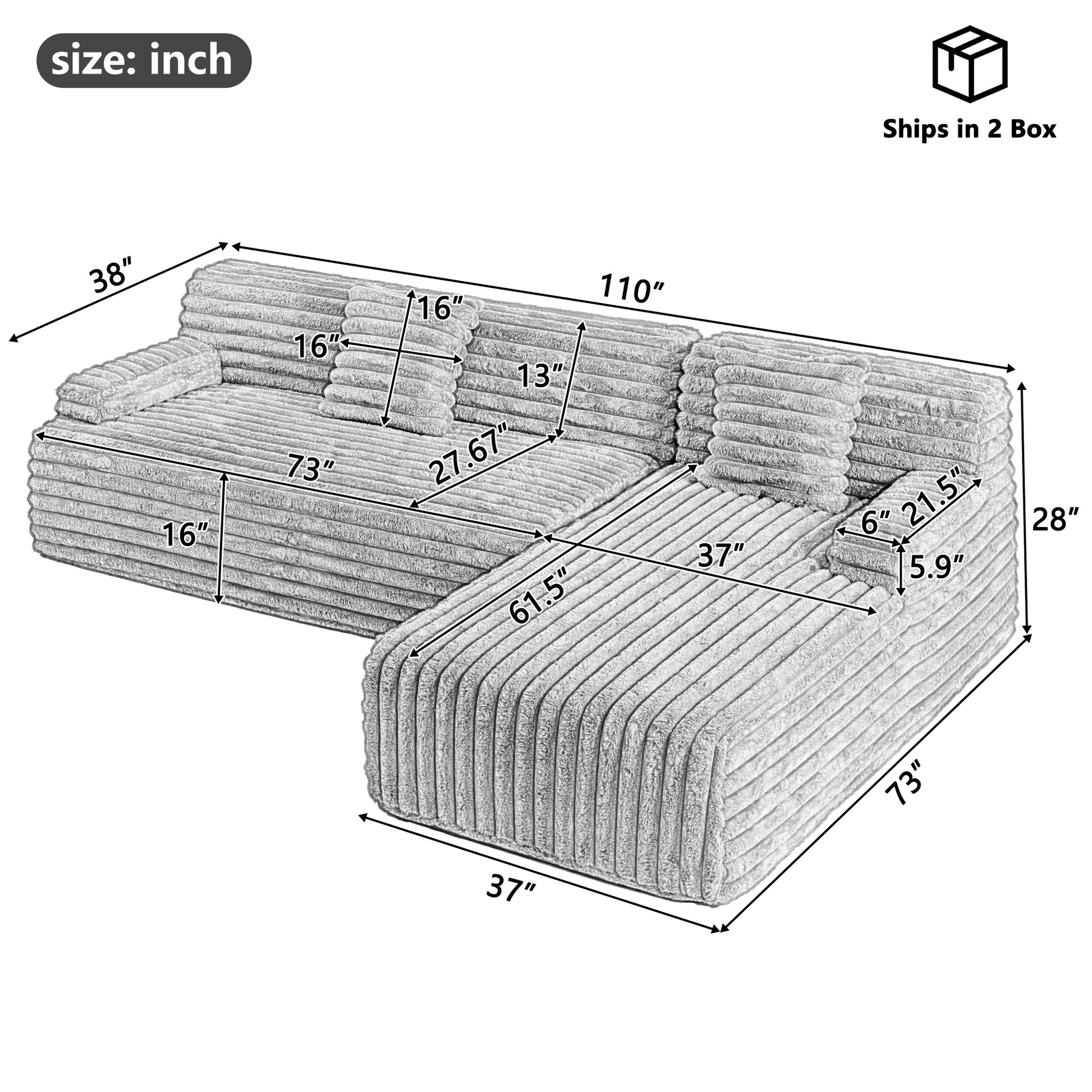 Sofá Seccional Acolchado de 110', Sofá Libre Combinación para Sala de Estar, Café Claro N719S001820D63888933291779121
