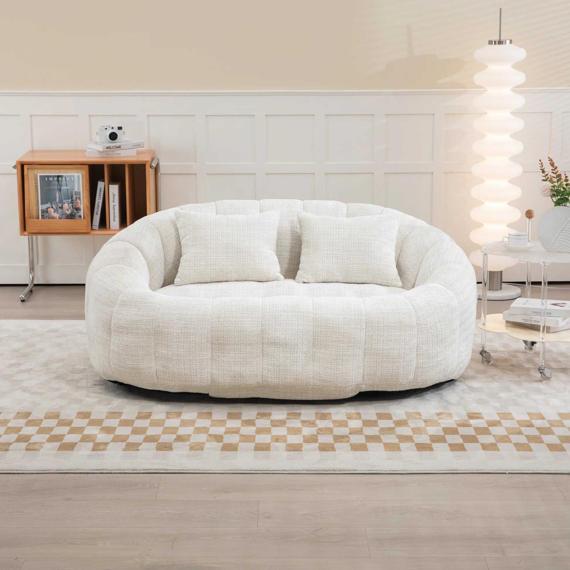 Sofá de sillón hinchable COOLMORE, sofá perezoso, cómodo y duradero, sillón hinchable de alta espalda para adultos y niños, uso en interiores y exteriores, sillón suave de acento para el suelo (terciopelo beige) W395P18143363887421433859121