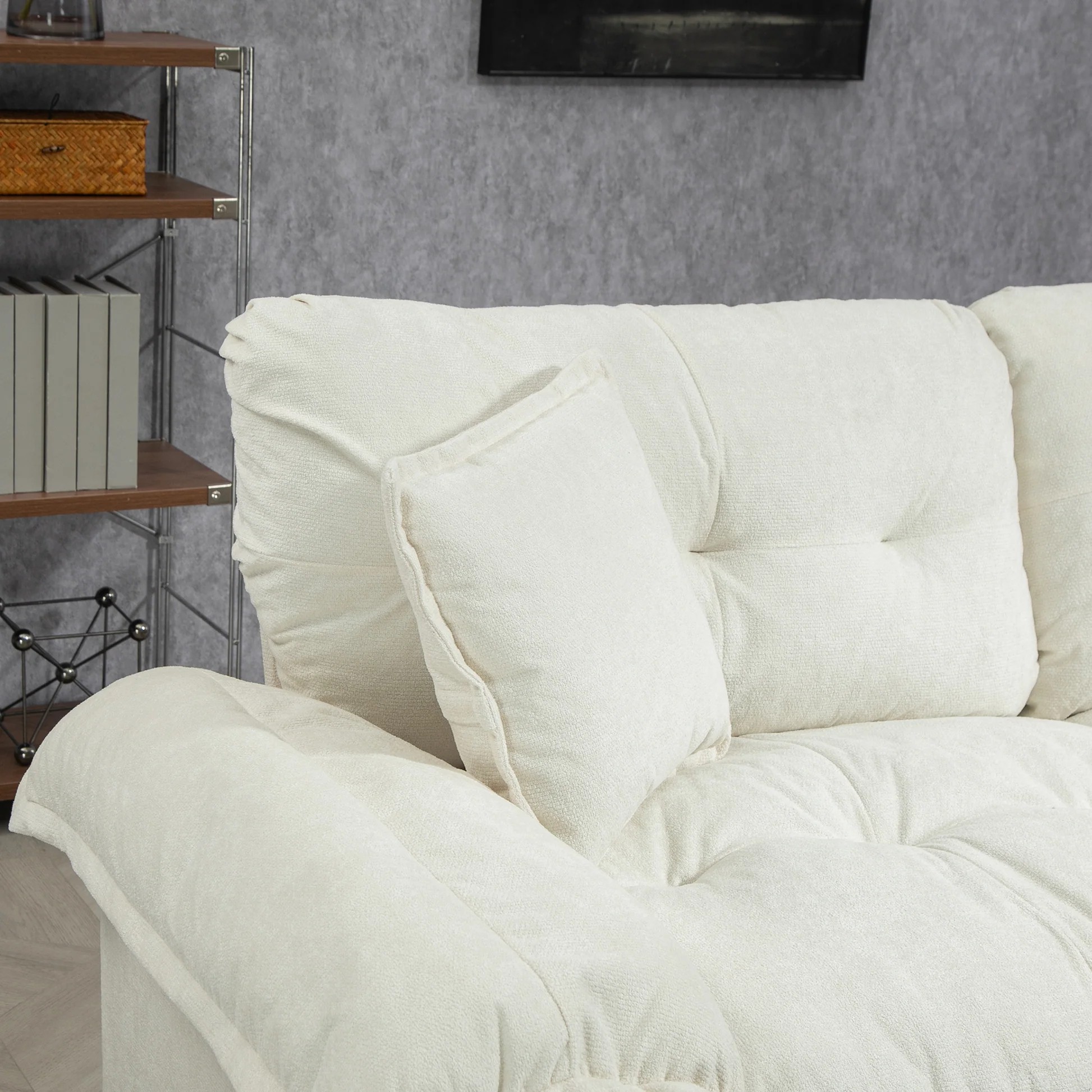 84' Chenille Sofa Small Sofa Loveseat Deep Seat Sofa Couch with 2 Throw Pillows & Memory Foam for Living Room Apartment Office Lounge-Beige W676S0001163887502449793121