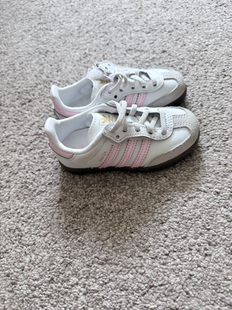 White Kids Sneakers with Pink Stripes for Sale