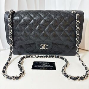 CHANEL 2017 Classic Flap Jumbo Caviar Black Shoulder Bag with Chain Strap