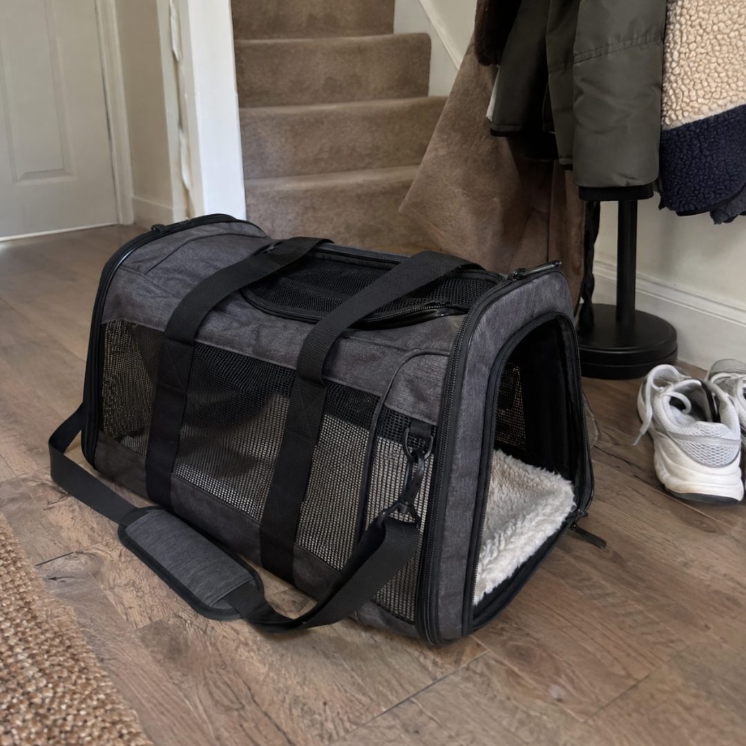 Grey Mesh Pet Carrier with Carry Handles