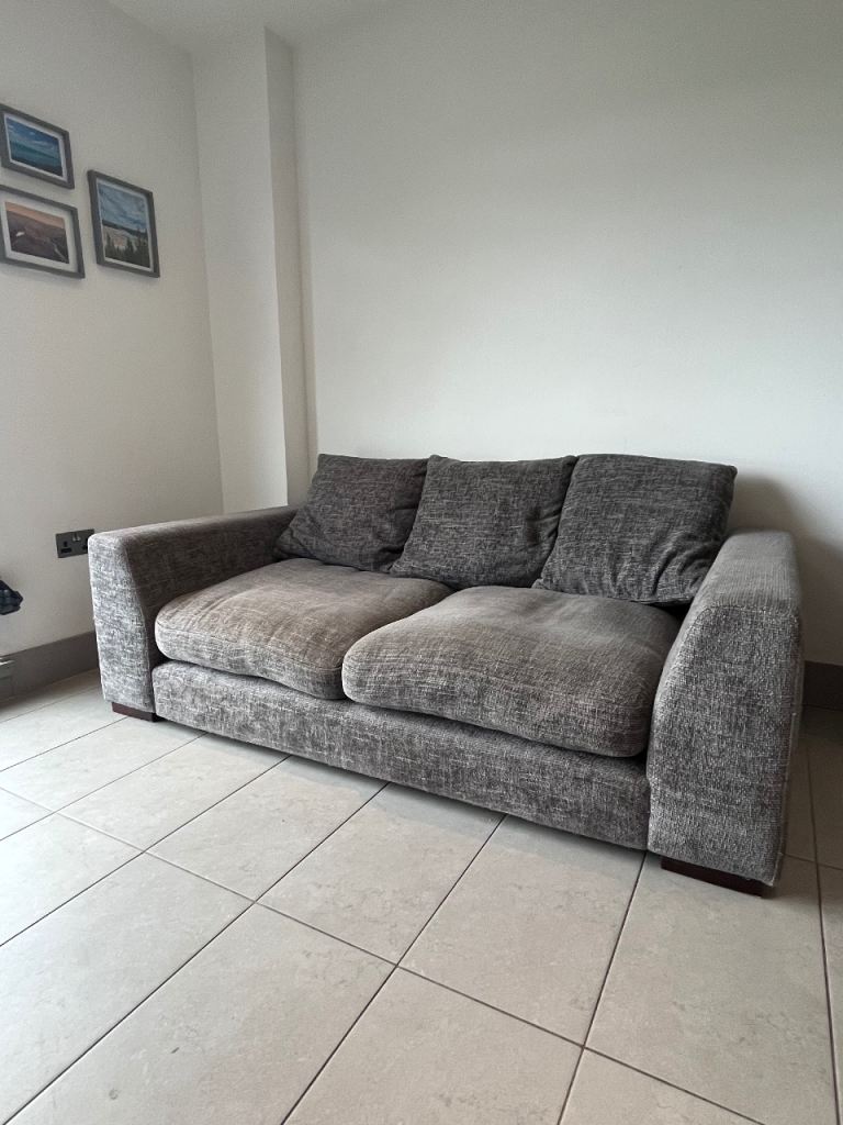 Dark Grey Textured Fabric 3-Seater Sofa For Sale