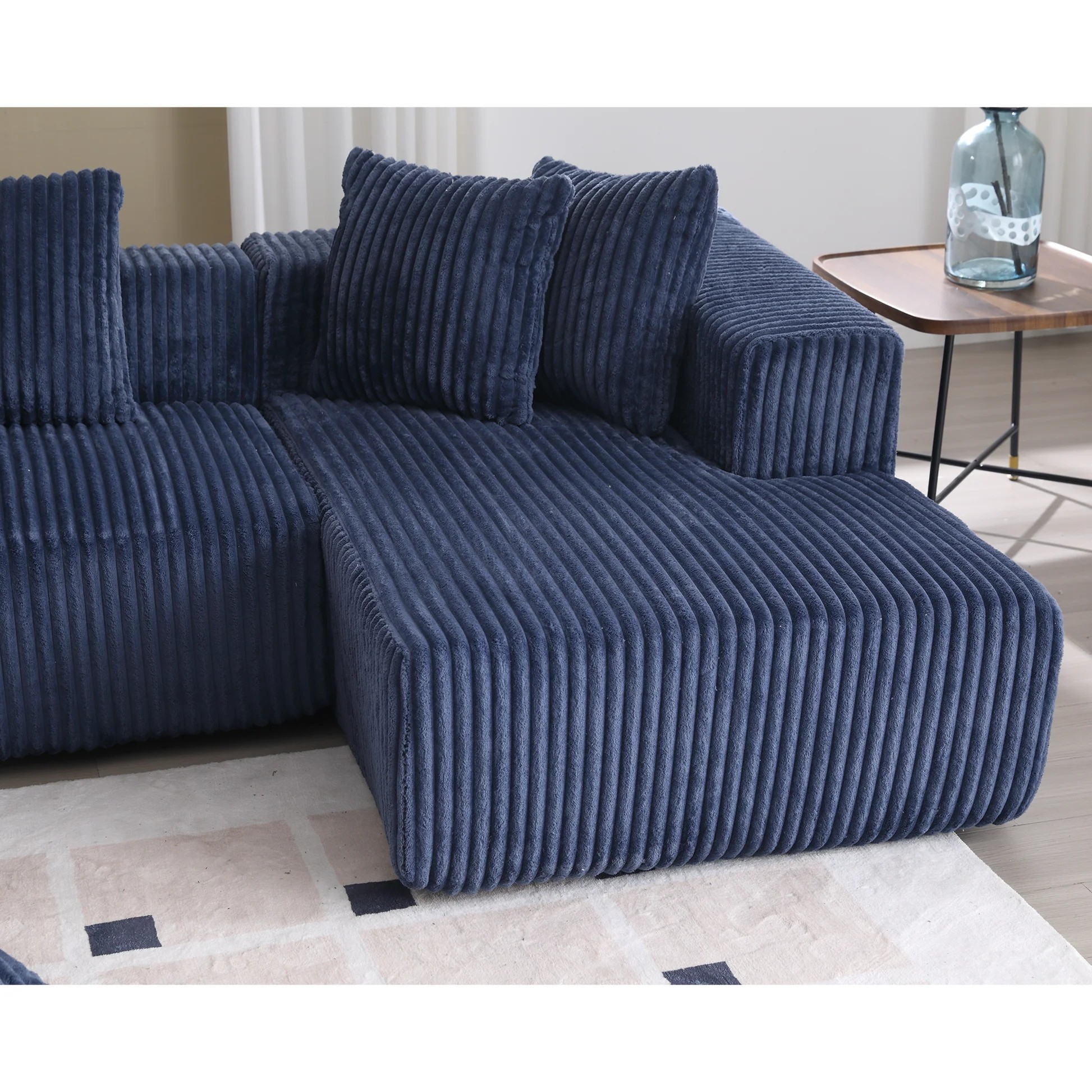 [NUEVO LLEGADO] [VIDEO PROPORCIONADO] Sofá Seccional Modular de 133.45'', Sofá en Forma de U, Chaise Lounge, Tela a Rayas, Sofá Tapizado de 4 Plazas para Sala de Estar, Sofá de Combinación Libre (Pana), Azul W2108S063901969323010122