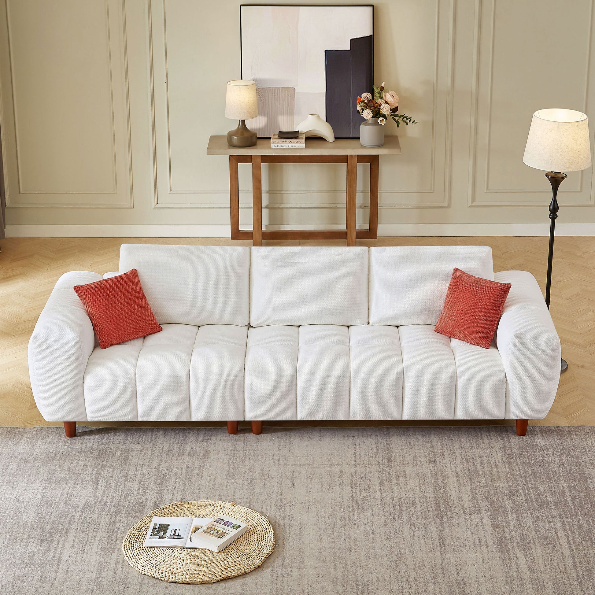 Sofá Seccional Convertible de 111.81 Pulgadas, Sofá en Forma de L con Chaise Longue de Tela, Diseño Moderno Color Crema Estilo Sofá Malvavisco para Sala de Estar y Oficina, Blanco W2582S0000763887406906499121