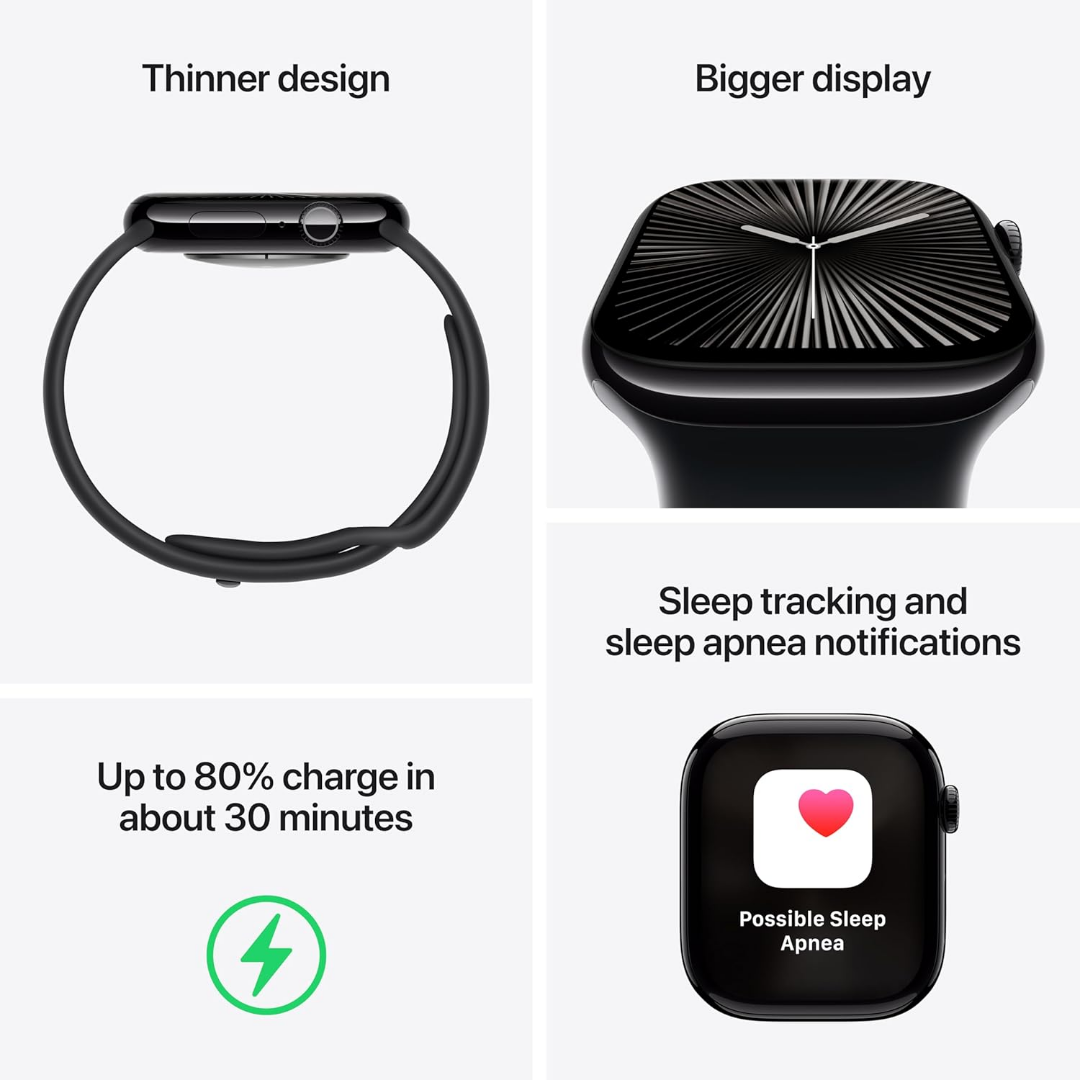Apple Watch Series 10 [GPS + Cellular 42mm] with Jet Black Aluminium Case with Black Sport Band - S/M. Fitness Tracker ECG App  Always-On Retina Display Water Resistant63037900740611121