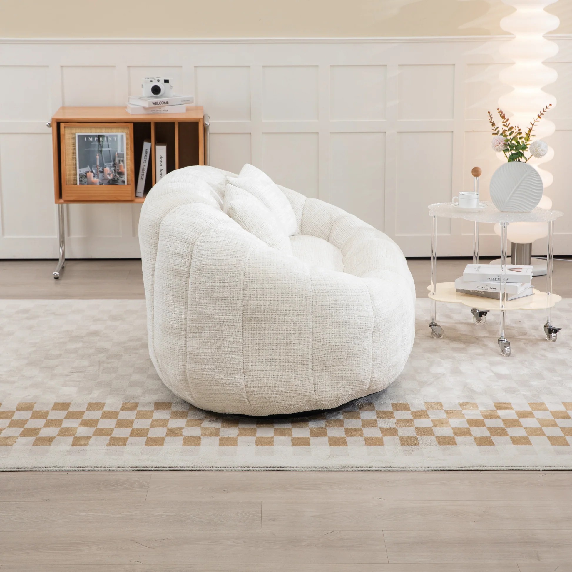 COOLMORE Bean Bag sofa Lazy Sofa Durable Comfort Lounger High Back Bean Bag Chair Couch for Adults and Kids, Indoor & Outdoor, Accent Floor Soft Lounge Chair (Beige chenille) W395P18143363887421433859122