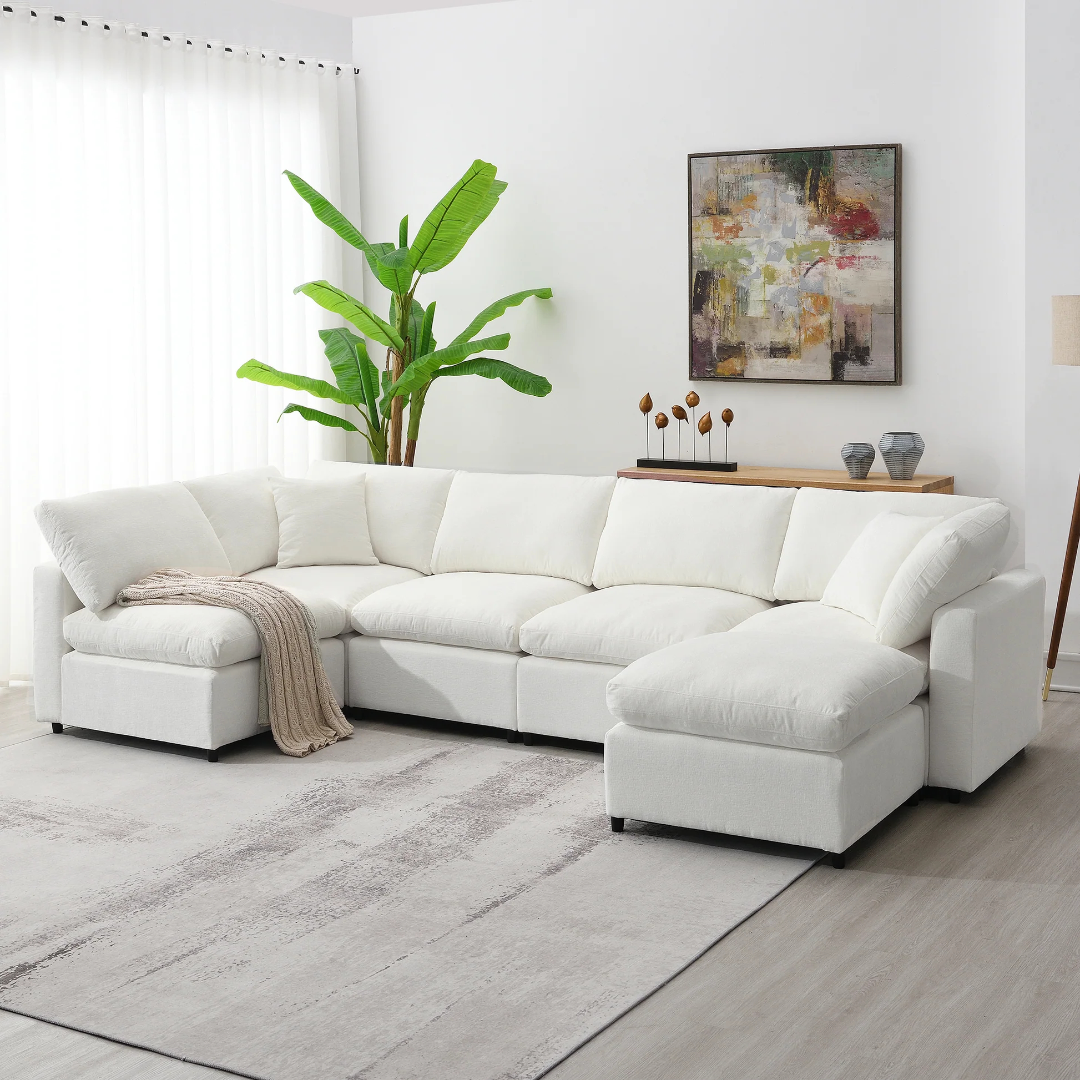 130*65' Modern Modular Cloud Sofa Bed, 6 Seat Chenille Sectional Couch Set with Ottoman,Free Combination,Convertible U Shaped Sleeper Sofa for Living Room, Apartment, 3 Colors N723S9583A63877103660291120