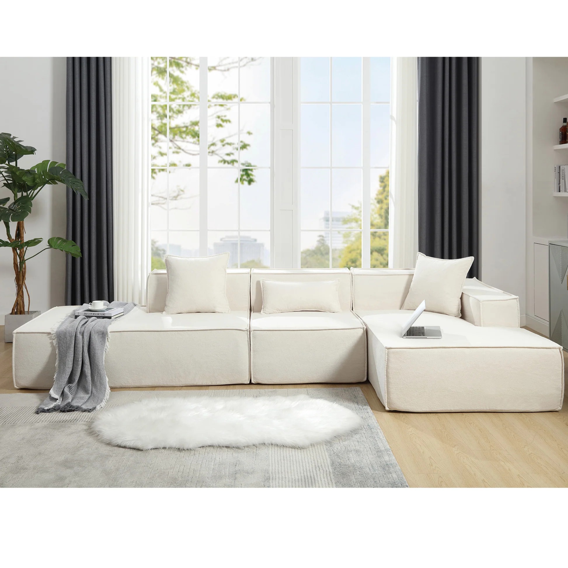 [VIDEO PROVIDED] Modular combination living room sofa set, modern minimalist sofa, free installation sofa, L-shaped, Italian minimalist tofu block sofa, Right-Hand Facing,Terrycloth fabric ,Beige W21063886941949955120
