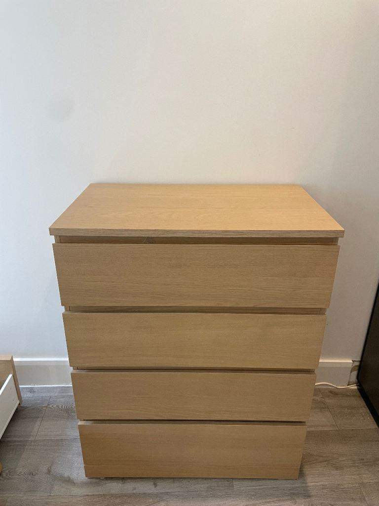 IKEA MALM 4-Drawer Chest - Light Oak Veneer For Sale