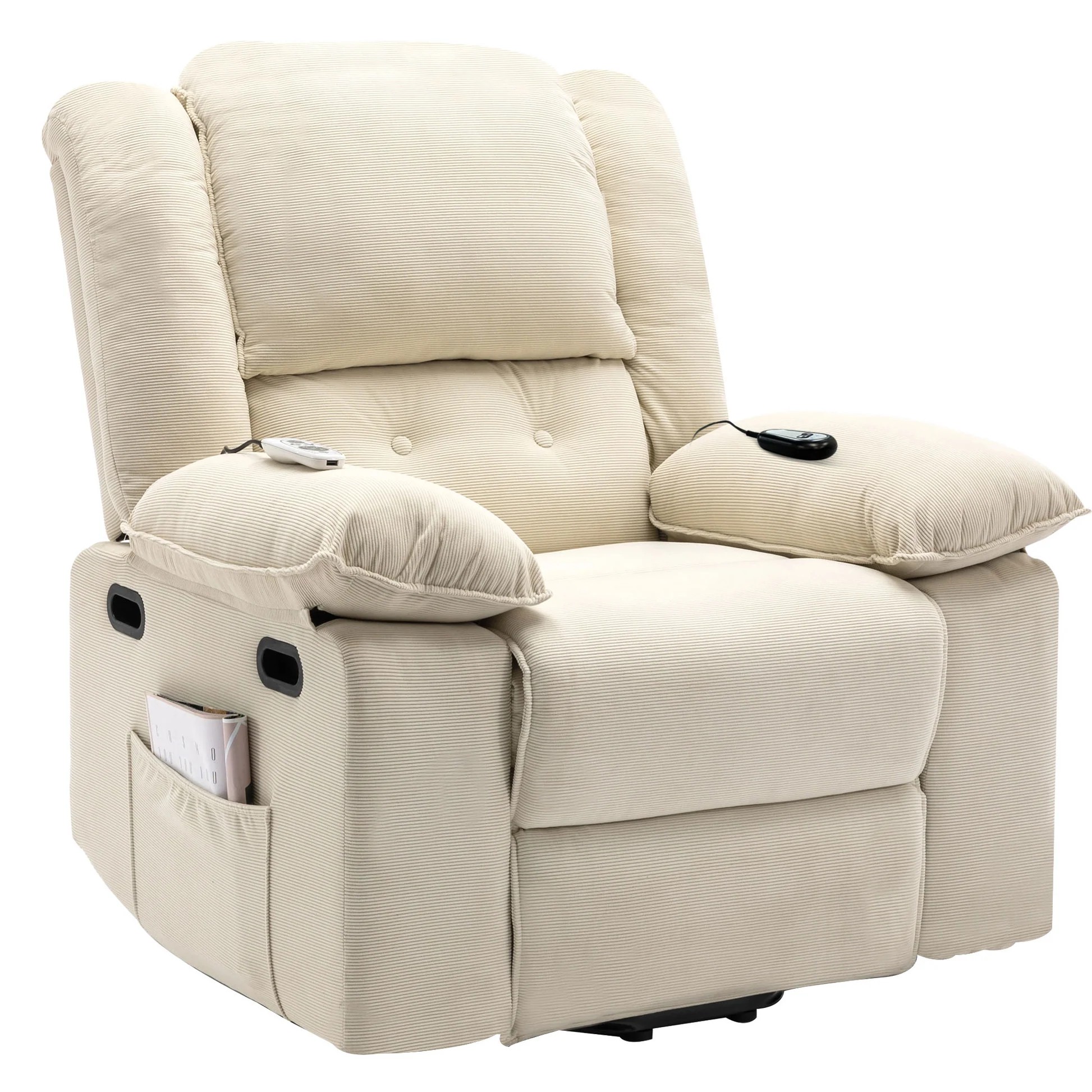 Silla reclinable moderna con elevación eléctrica y funciones ajustables de masaje y calefacción en raso beige N719P243150A63909619634818120