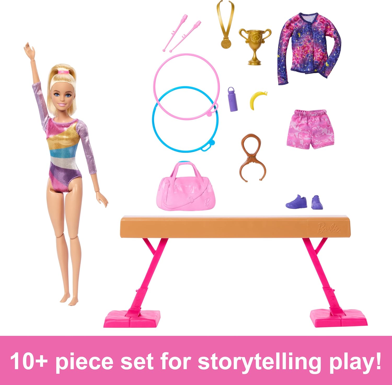 Conjunto de juego de carreras de Barbie, conjunto de gimnasia con muñeca rubia acróbata y barra de equilibrio (caja abierta)63679041170561121