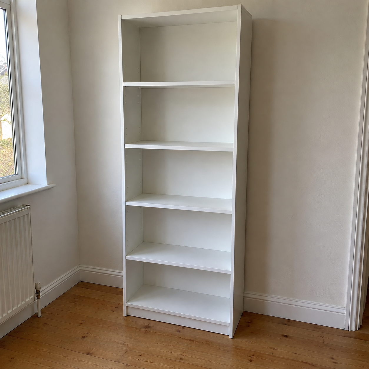 White Five-Tier Bookcase for Sale with Open Shelves